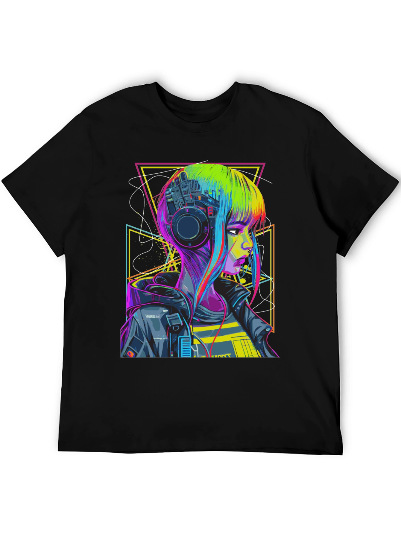 Cyberpunk Girl T-Shirt Geometric Design