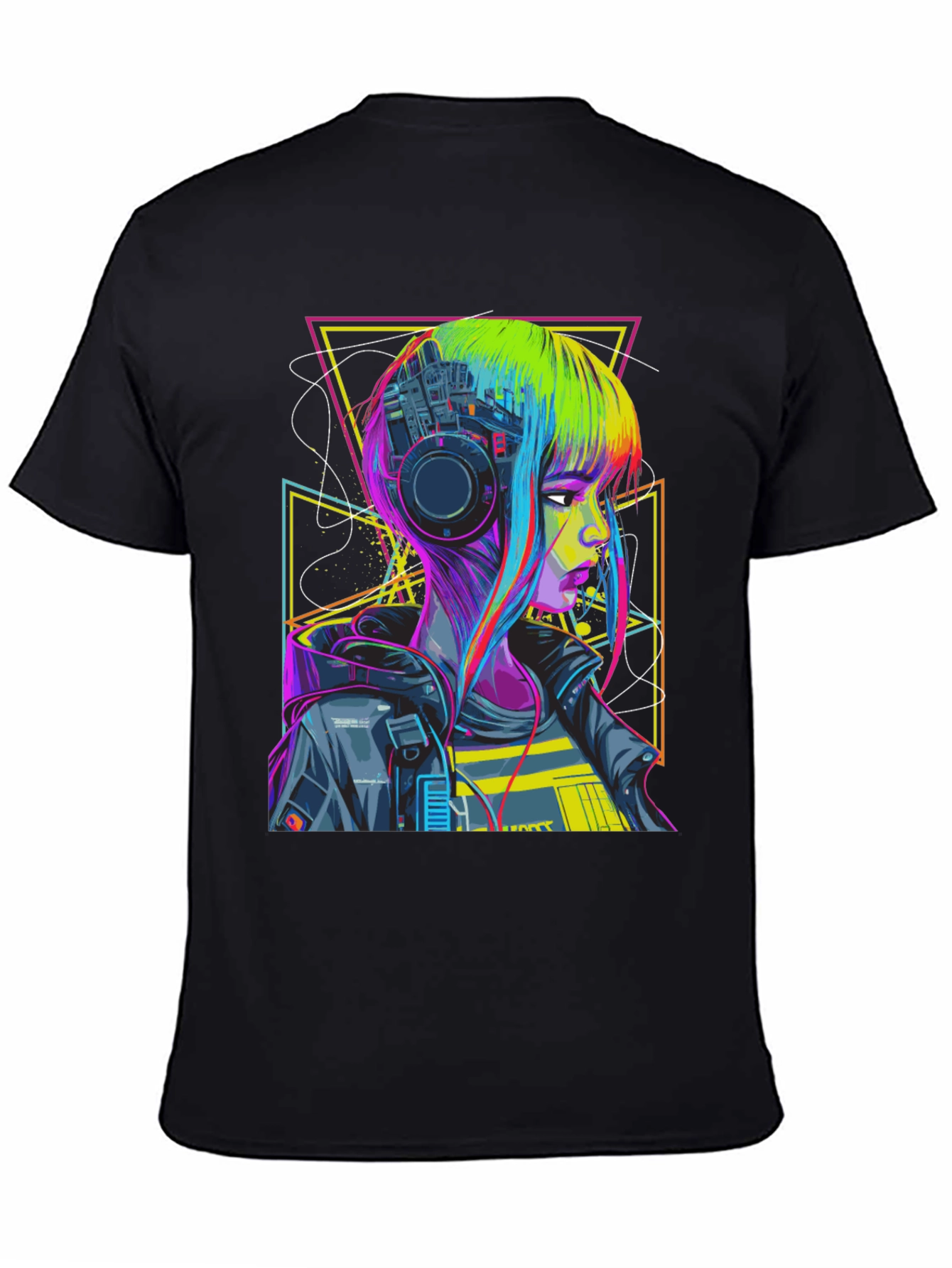 Cyberpunk Girl T-Shirt Geometric Design