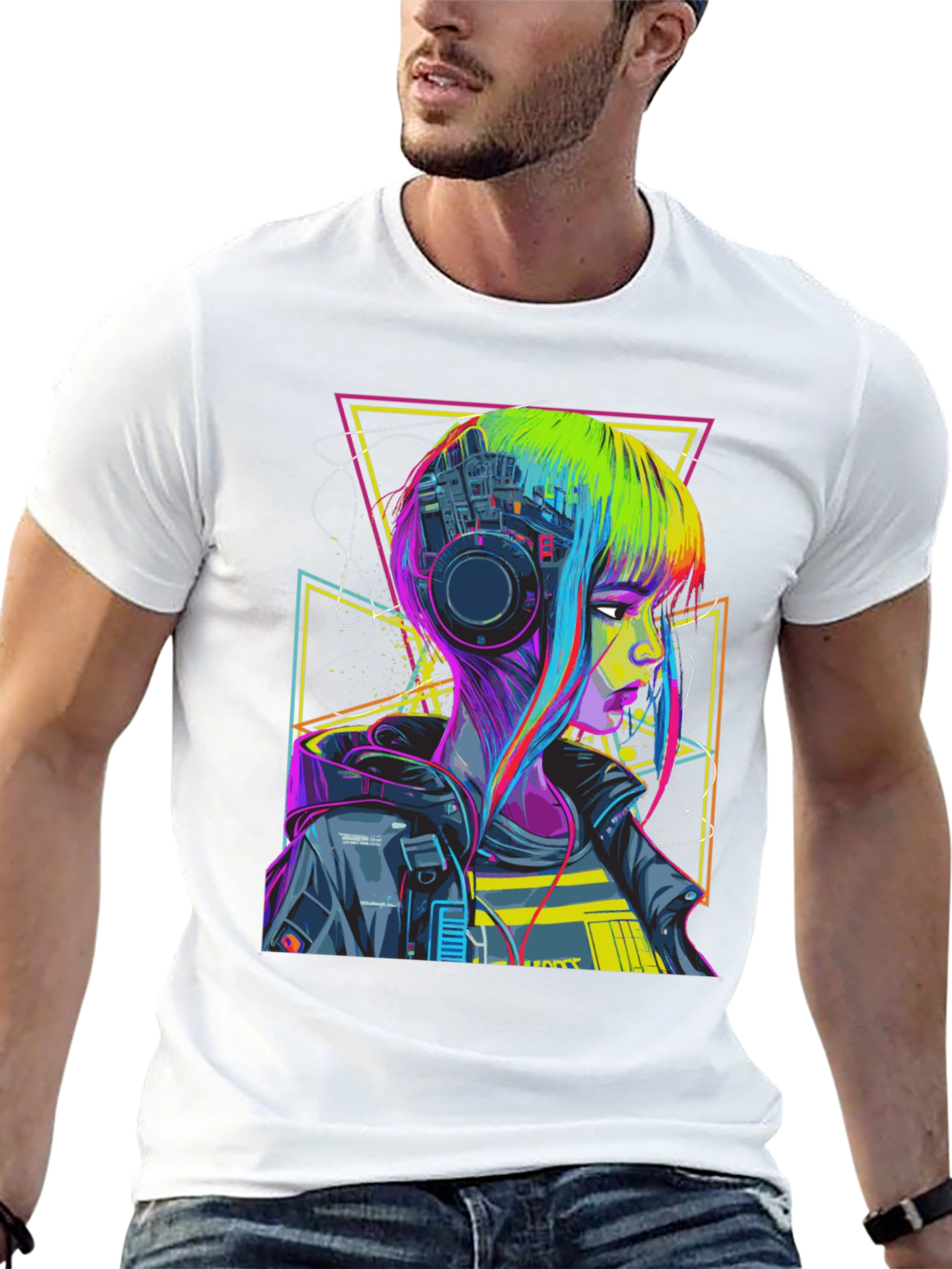 Cyberpunk Girl T-Shirt Geometric Design