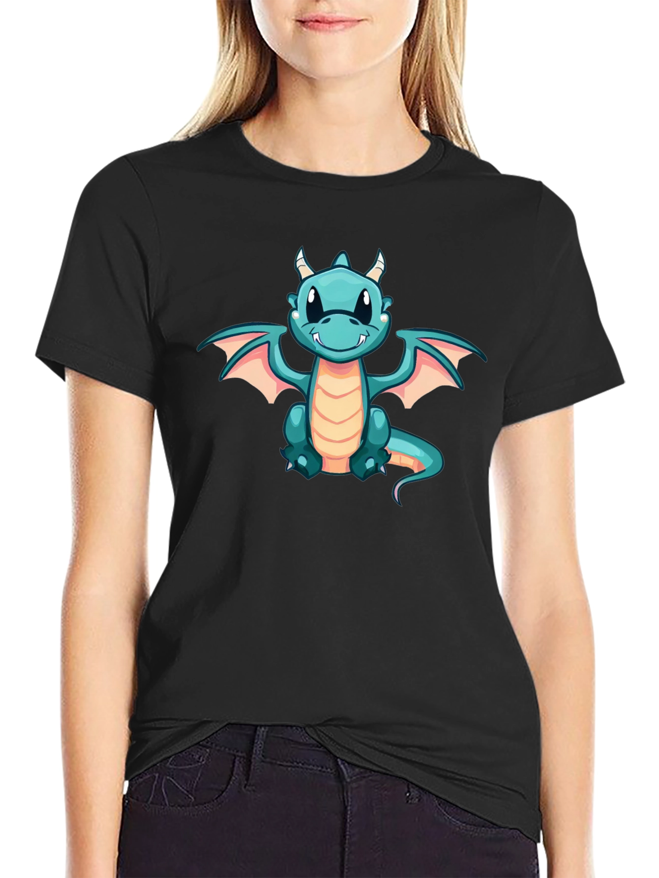 Cute Cartoon Dragon Black T-Shirt