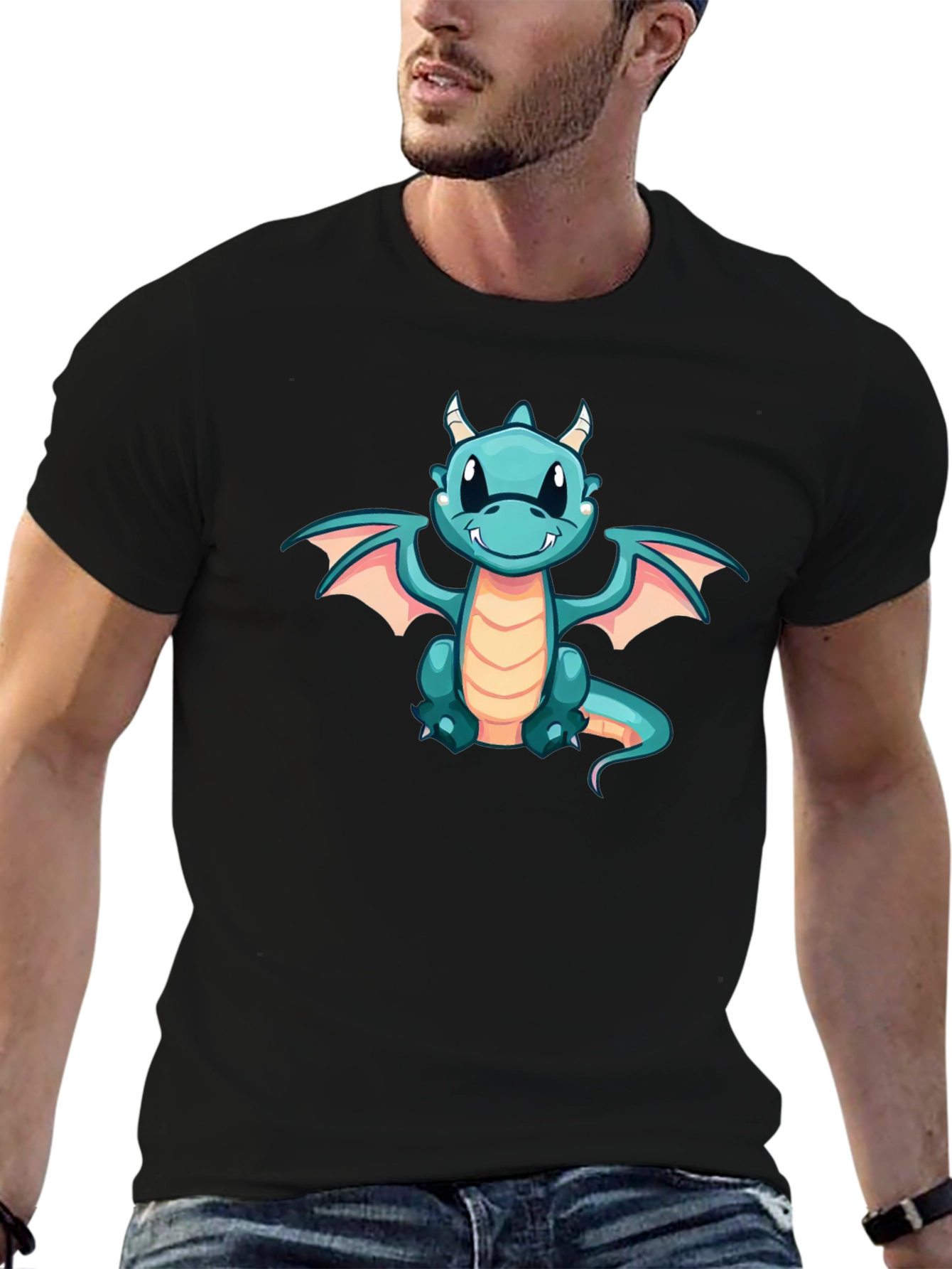 Cute Cartoon Dragon Black T-Shirt