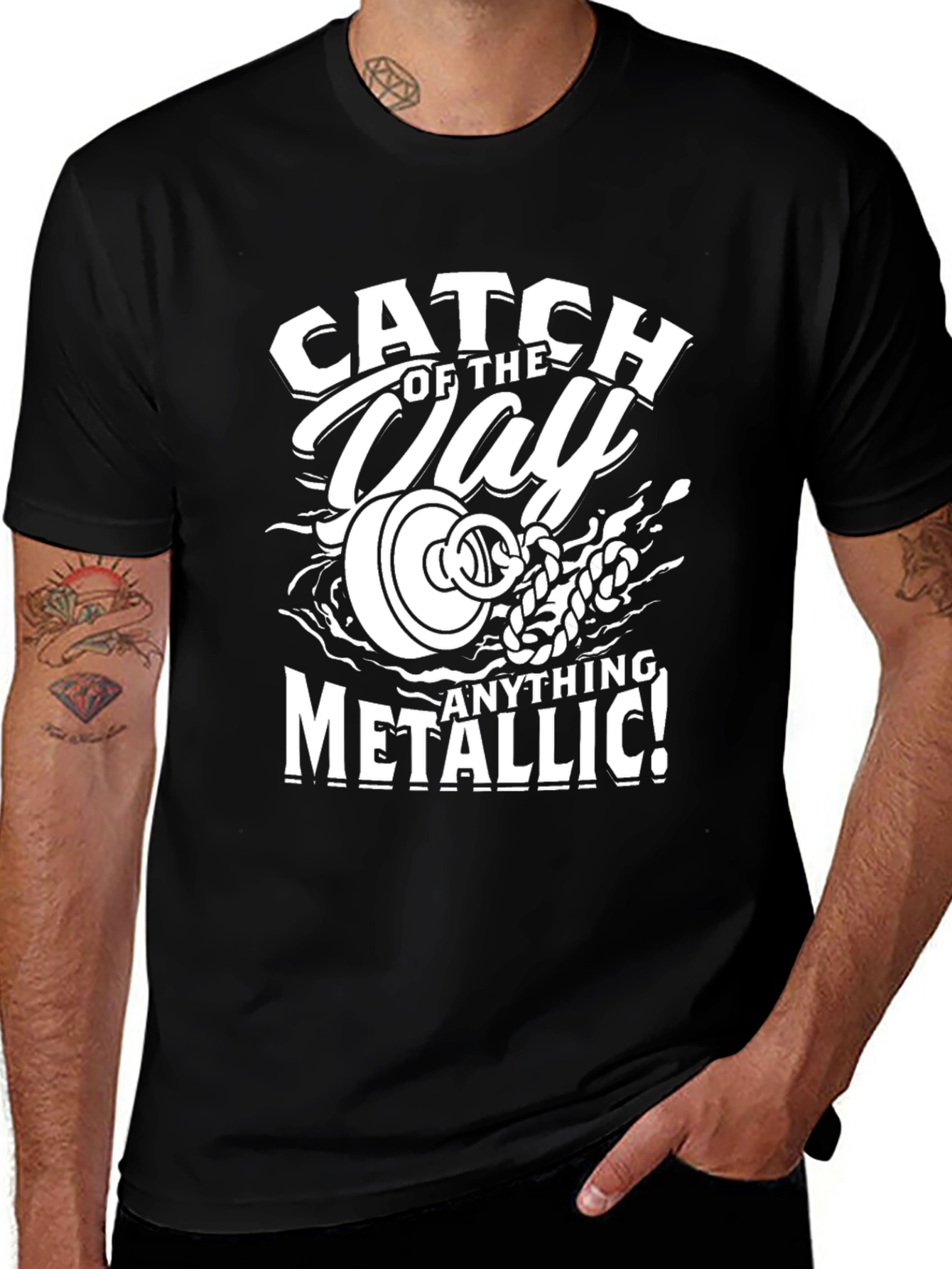 Catch of the Day Metallic Black T-Shirt