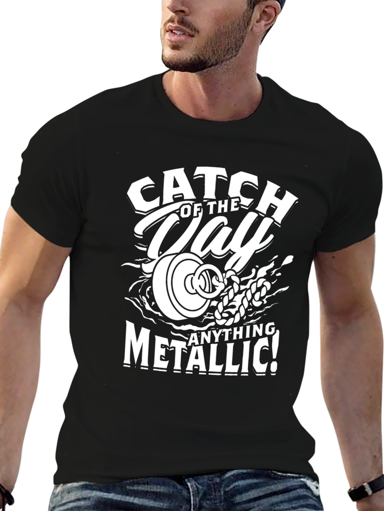 Catch of the Day Metallic Black T-Shirt