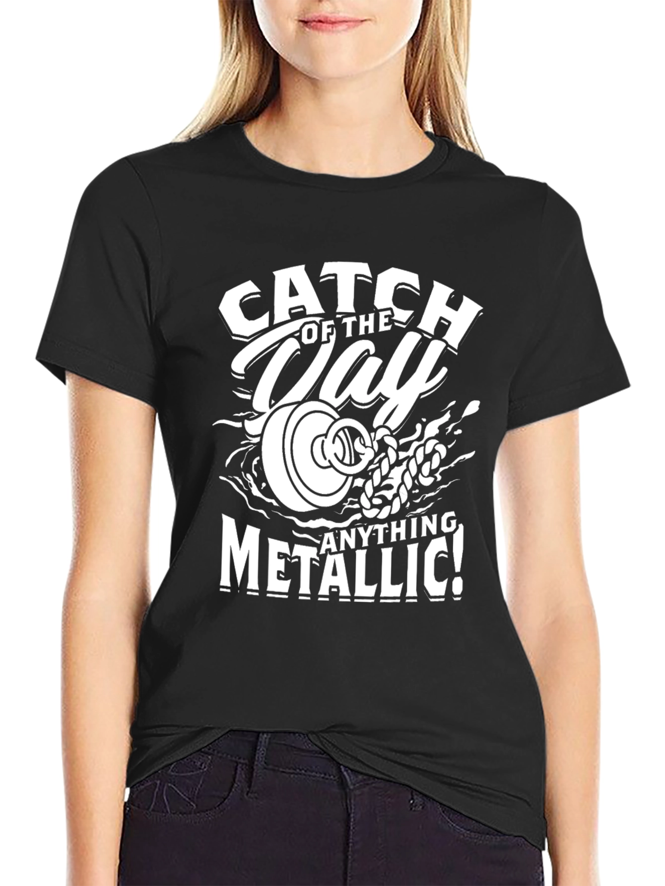 Catch of the Day Metallic Black T-Shirt