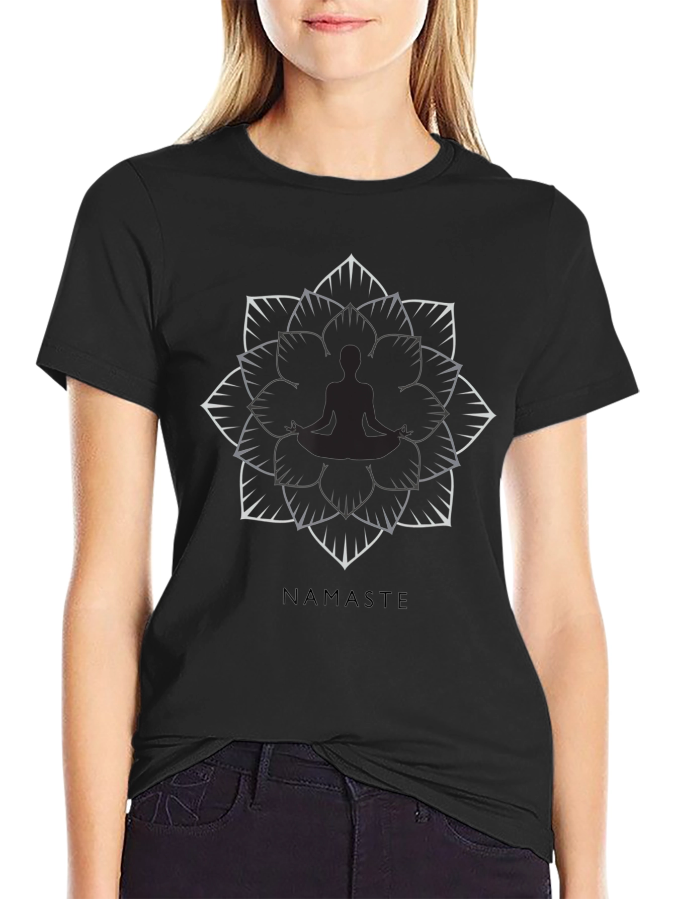 Namaste Lotus Flower Graphic Tee - Black