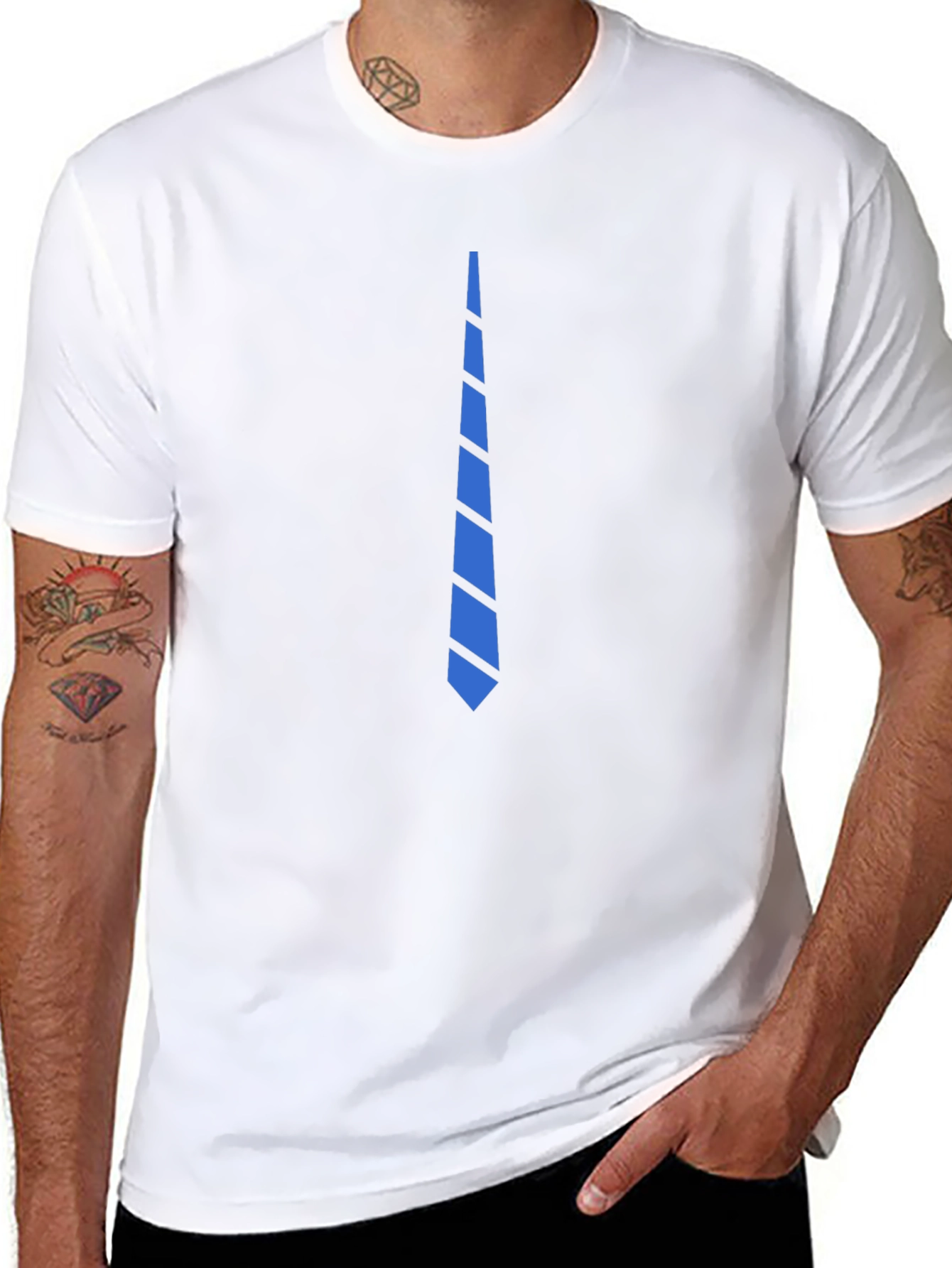 Mens Black T-Shirt with Blue Tie Graphic