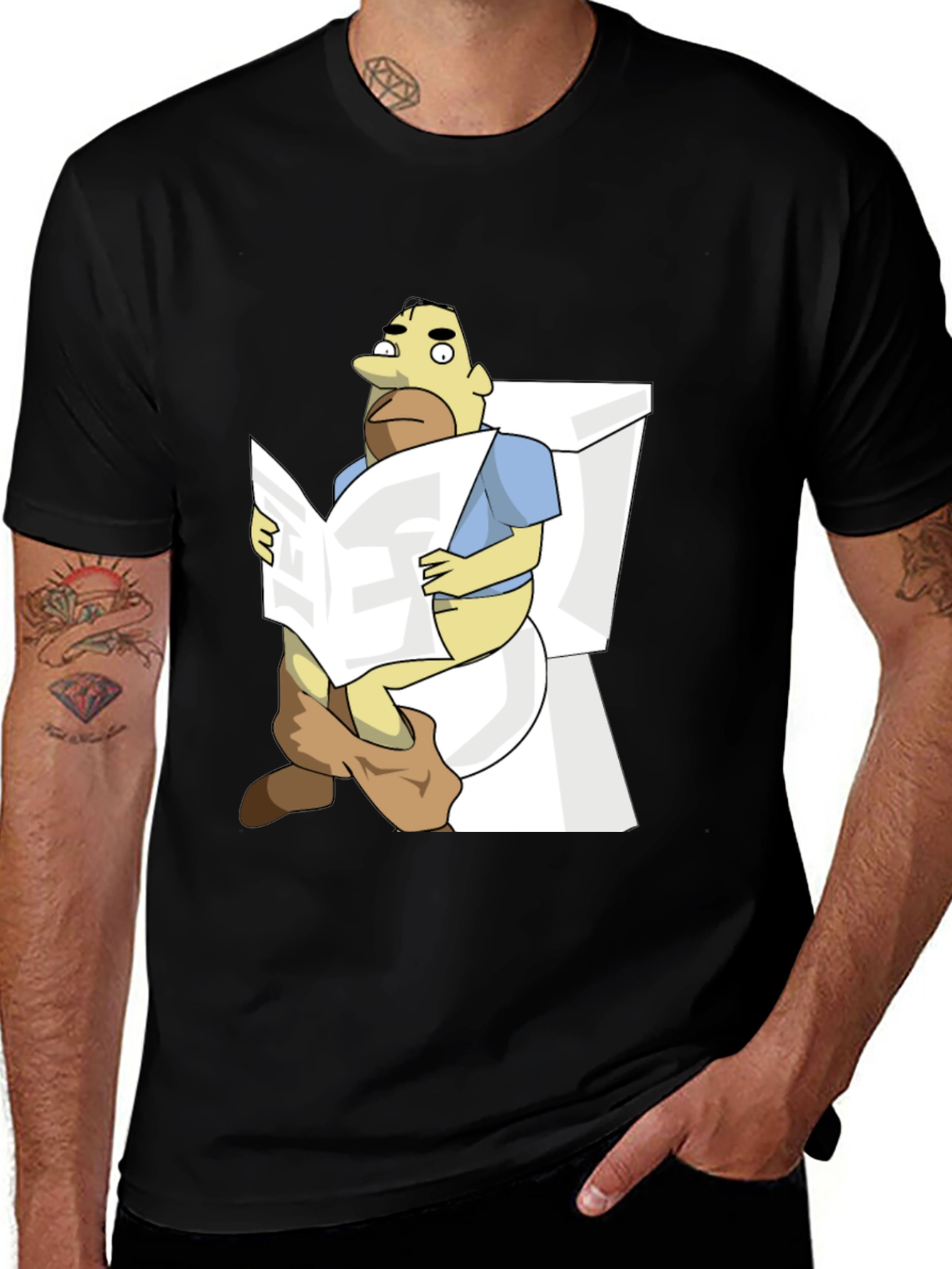 Cartoon Man on Toilet Funny Graphic T-Shirt