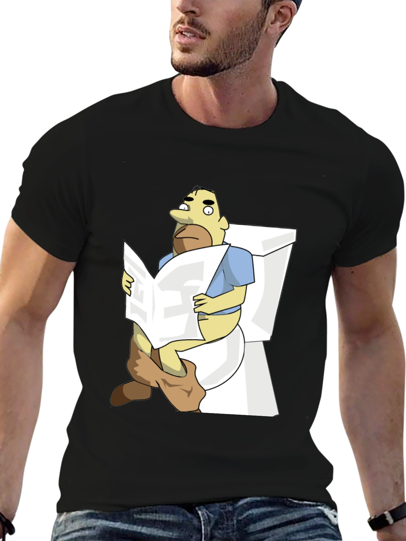 Cartoon Man on Toilet Funny Graphic T-Shirt
