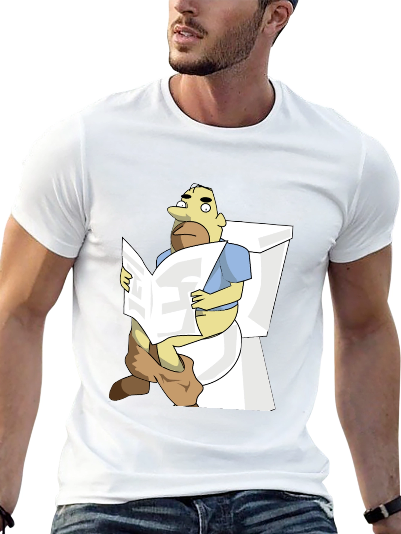 Cartoon Man on Toilet Funny Graphic T-Shirt