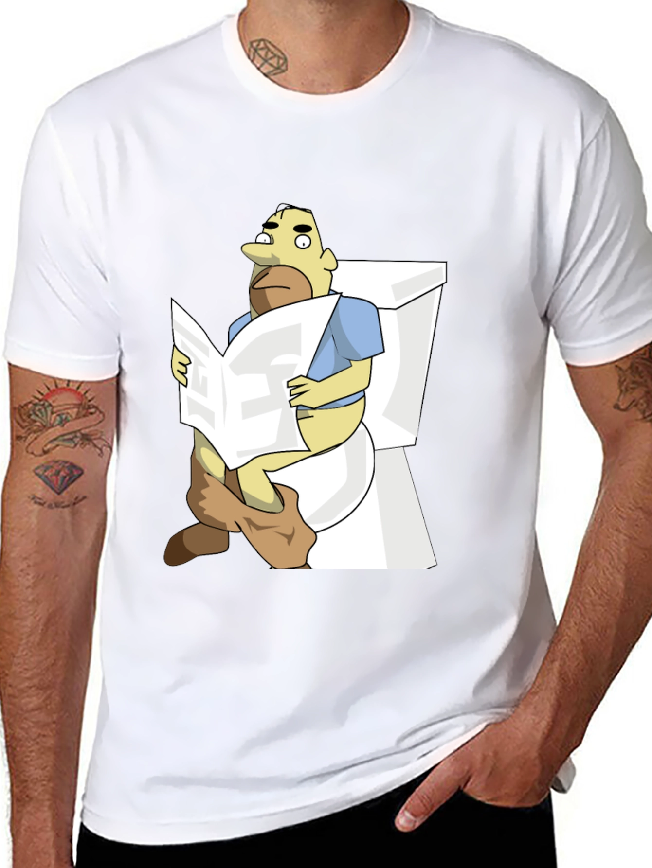 Cartoon Man on Toilet Funny Graphic T-Shirt