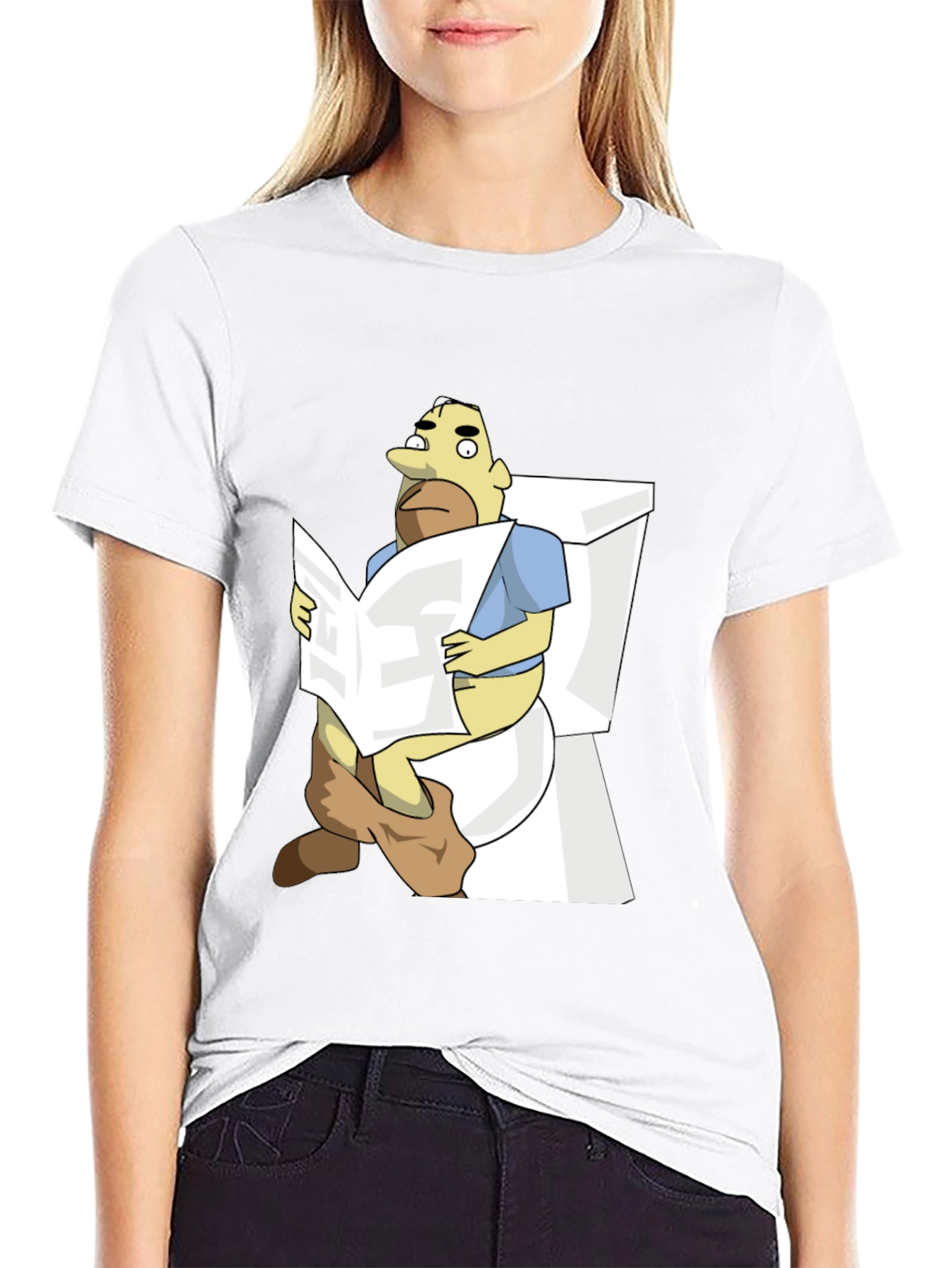 Cartoon Man on Toilet Funny Graphic T-Shirt