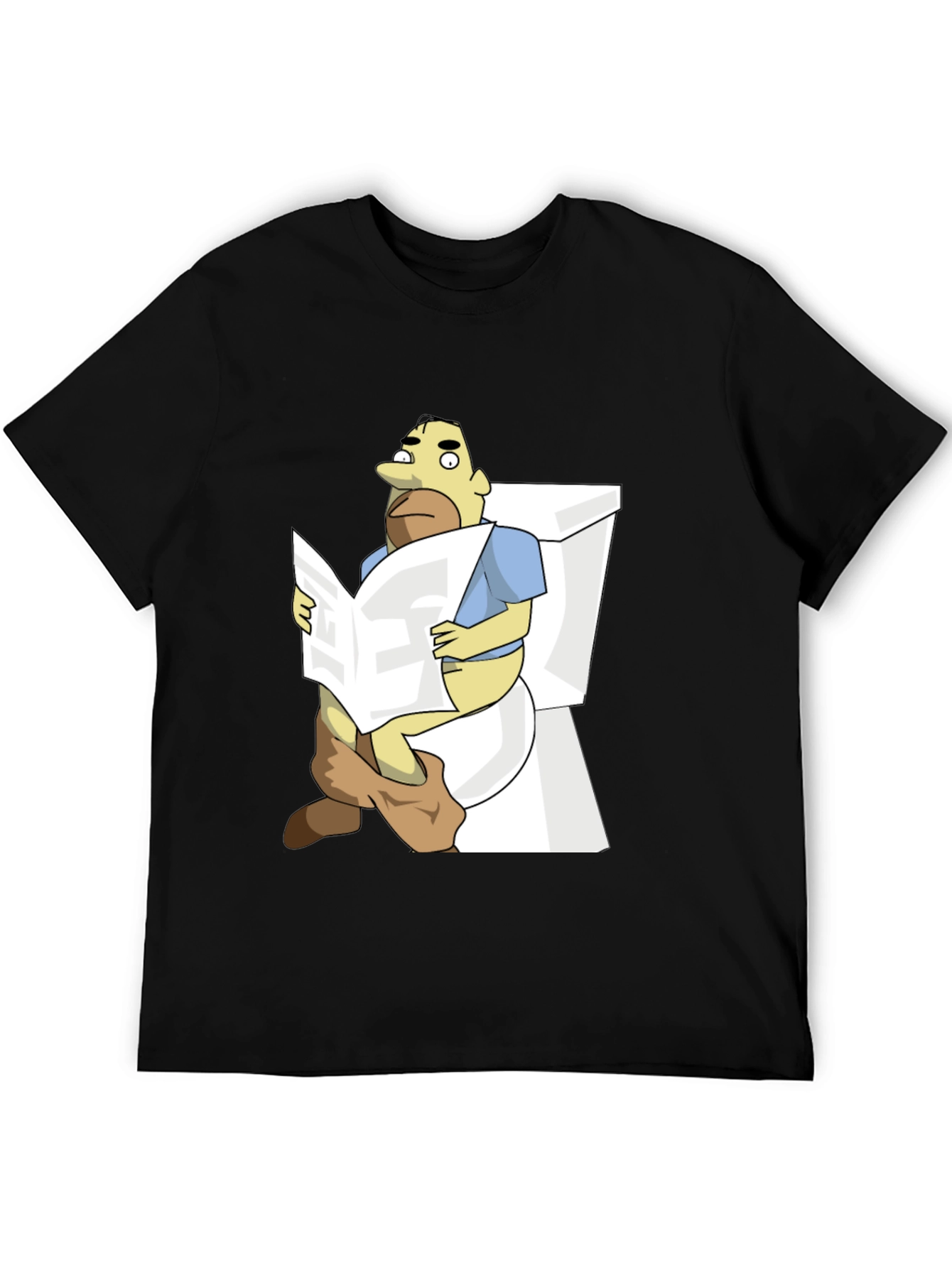 Cartoon Man on Toilet Funny Graphic T-Shirt