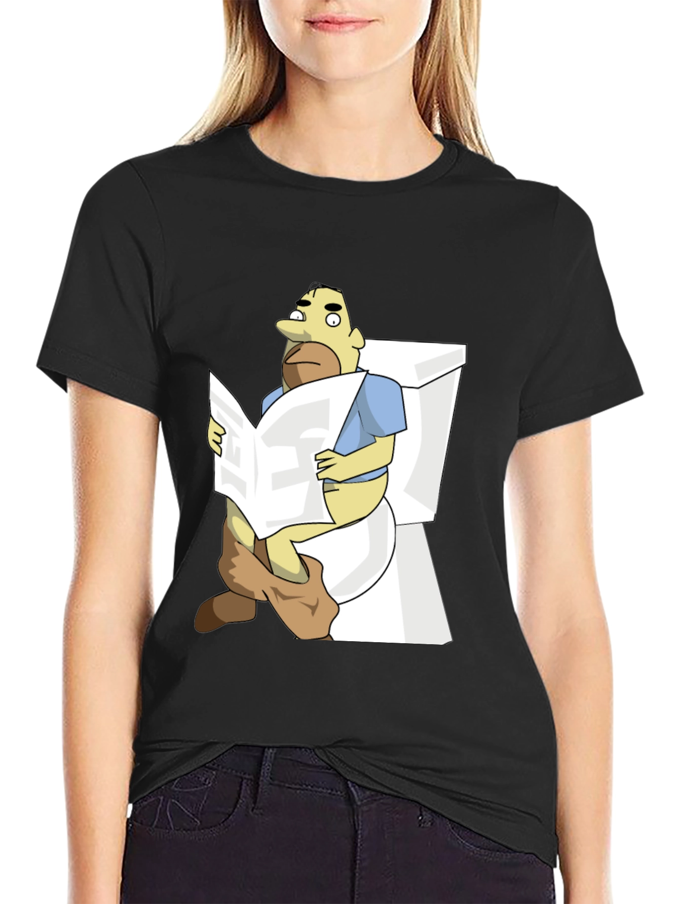 Cartoon Man on Toilet Funny Graphic T-Shirt