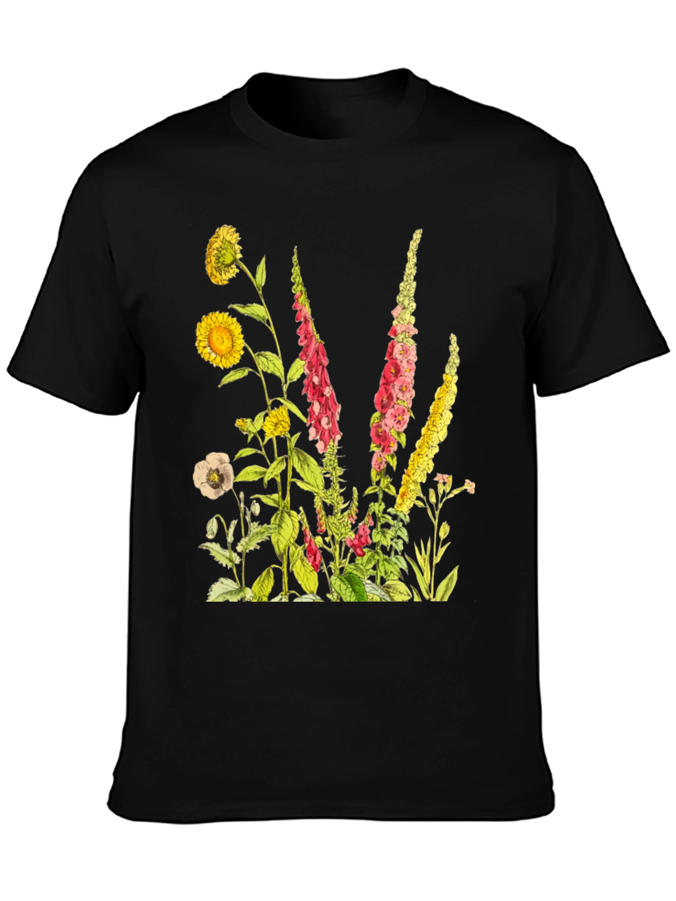 Botanical Print Black T-Shirt