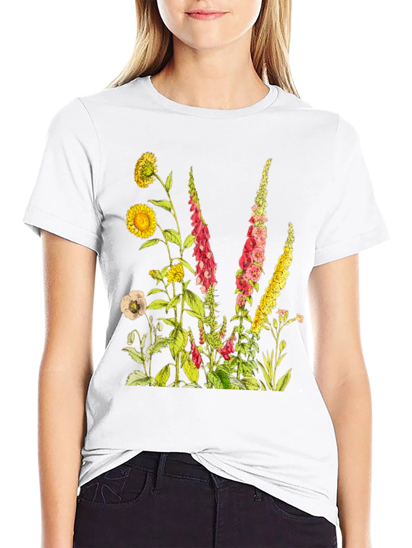 Botanical Print Black T-Shirt
