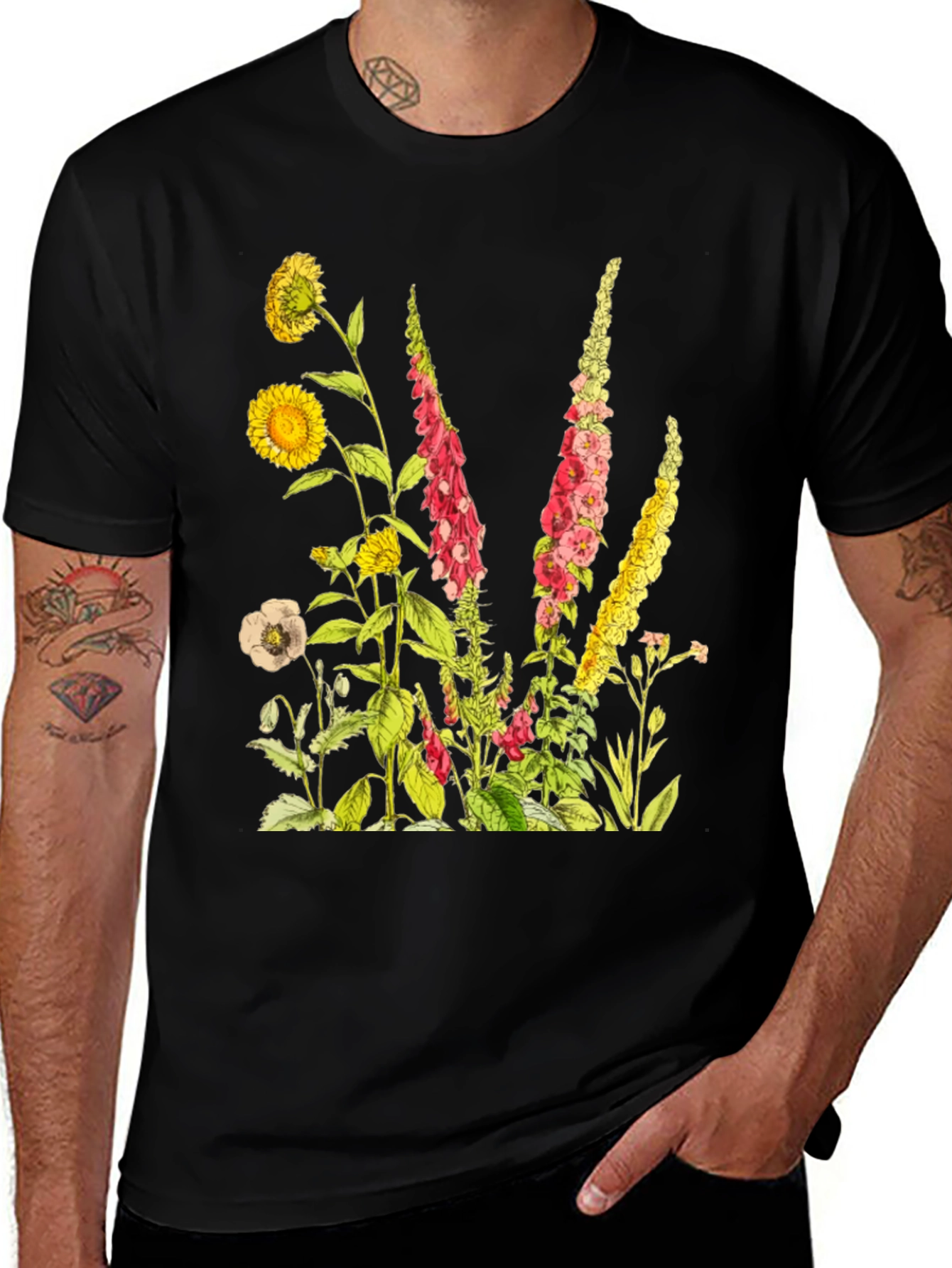 Botanical Print Black T-Shirt
