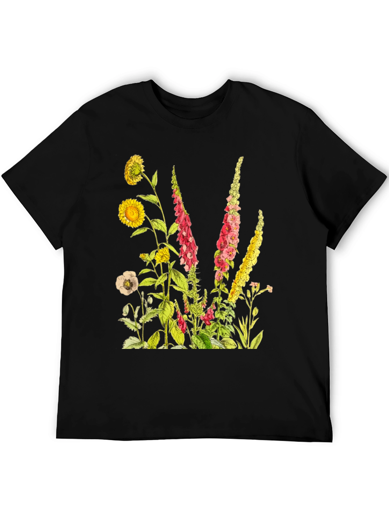 Botanical Print Black T-Shirt