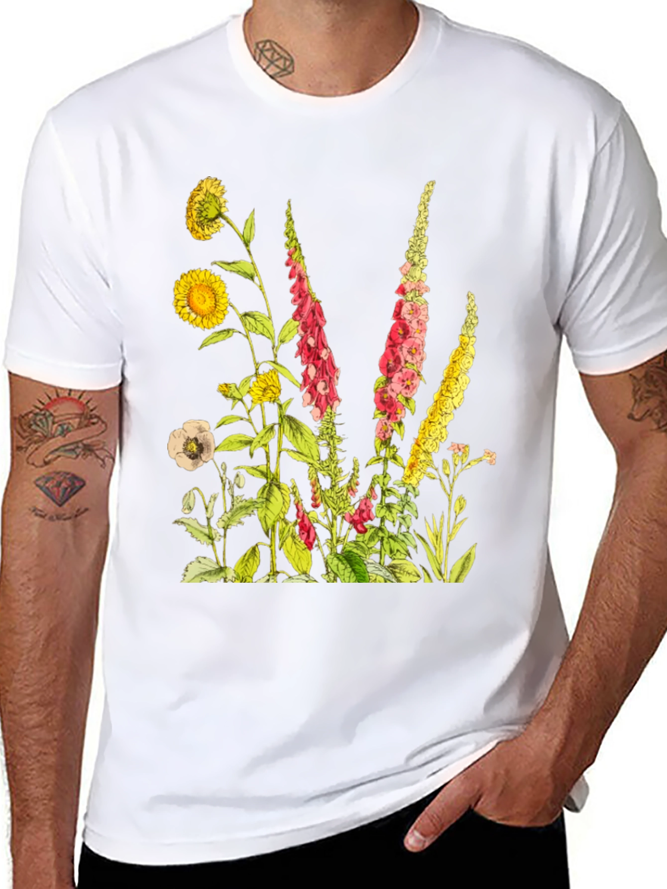 Botanical Print Black T-Shirt