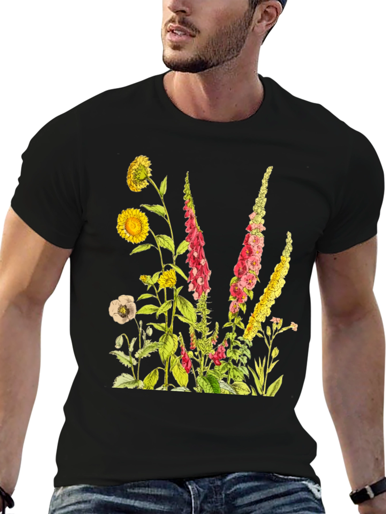Botanical Print Black T-Shirt