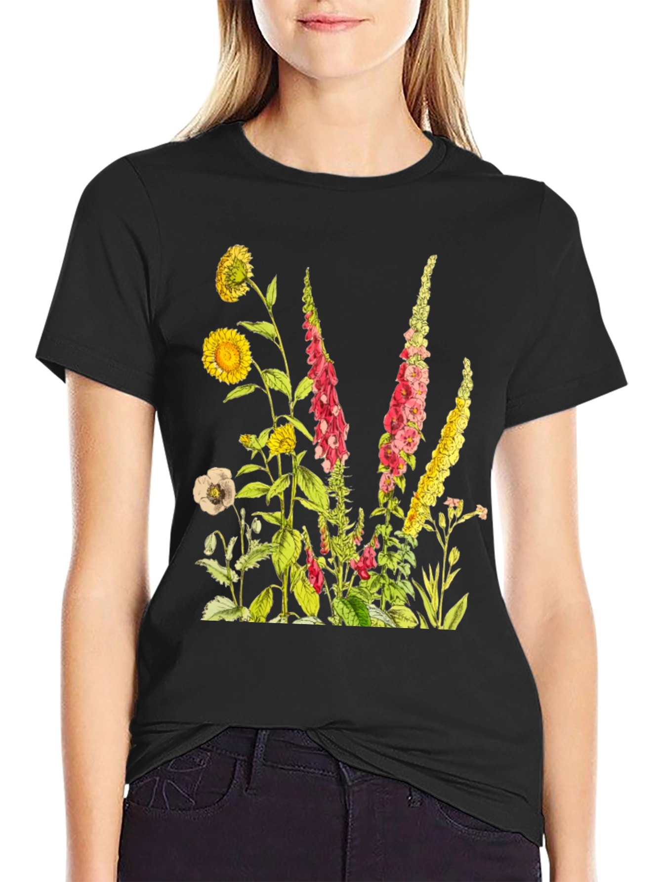 Botanical Print Black T-Shirt