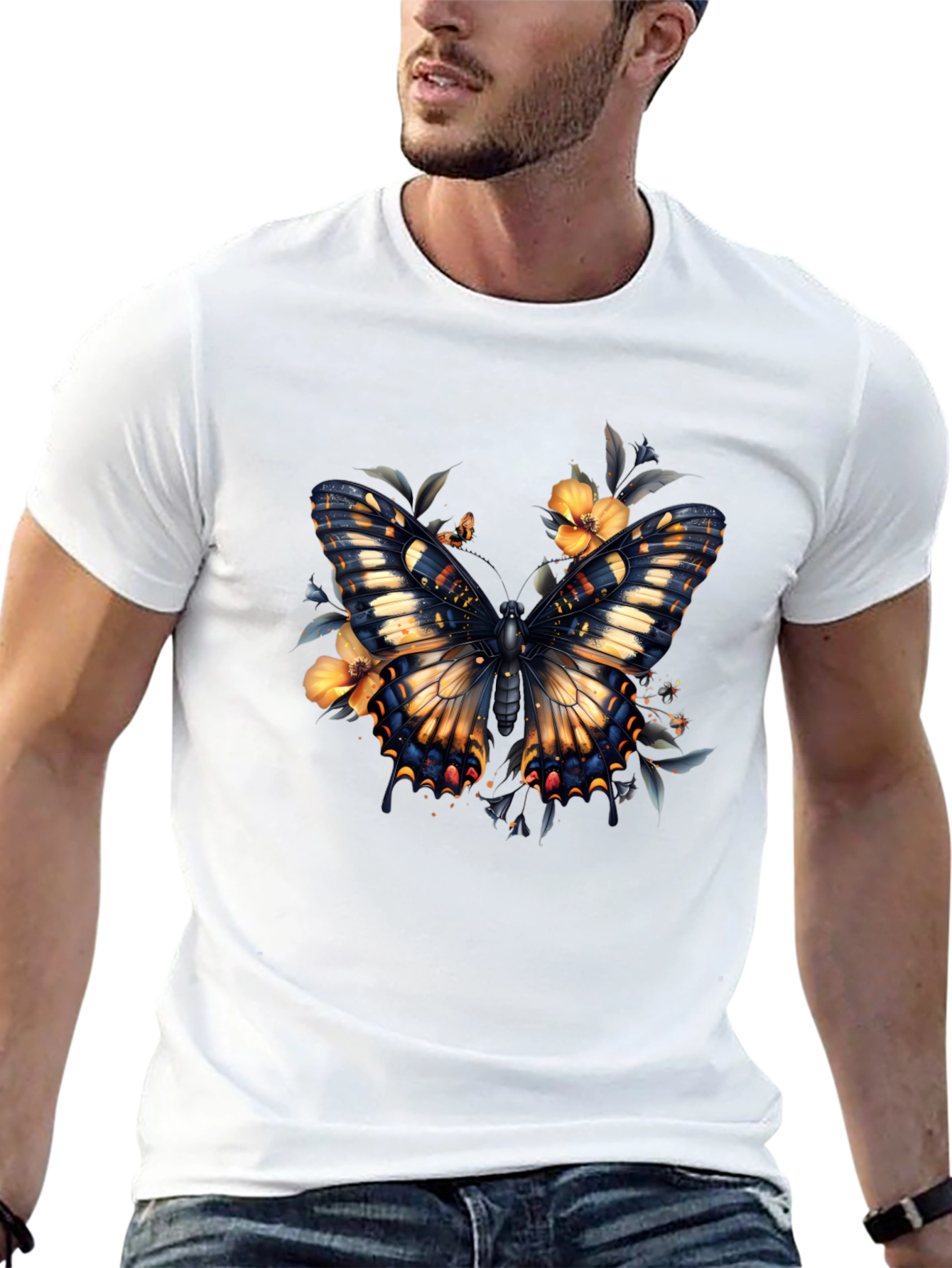 Butterfly Floral Graphic Print T-Shirt