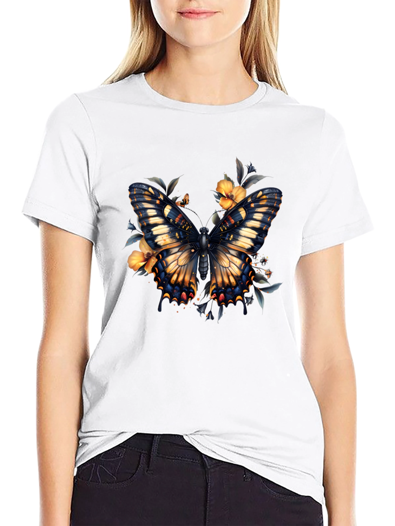 Butterfly Floral Graphic Print T-Shirt