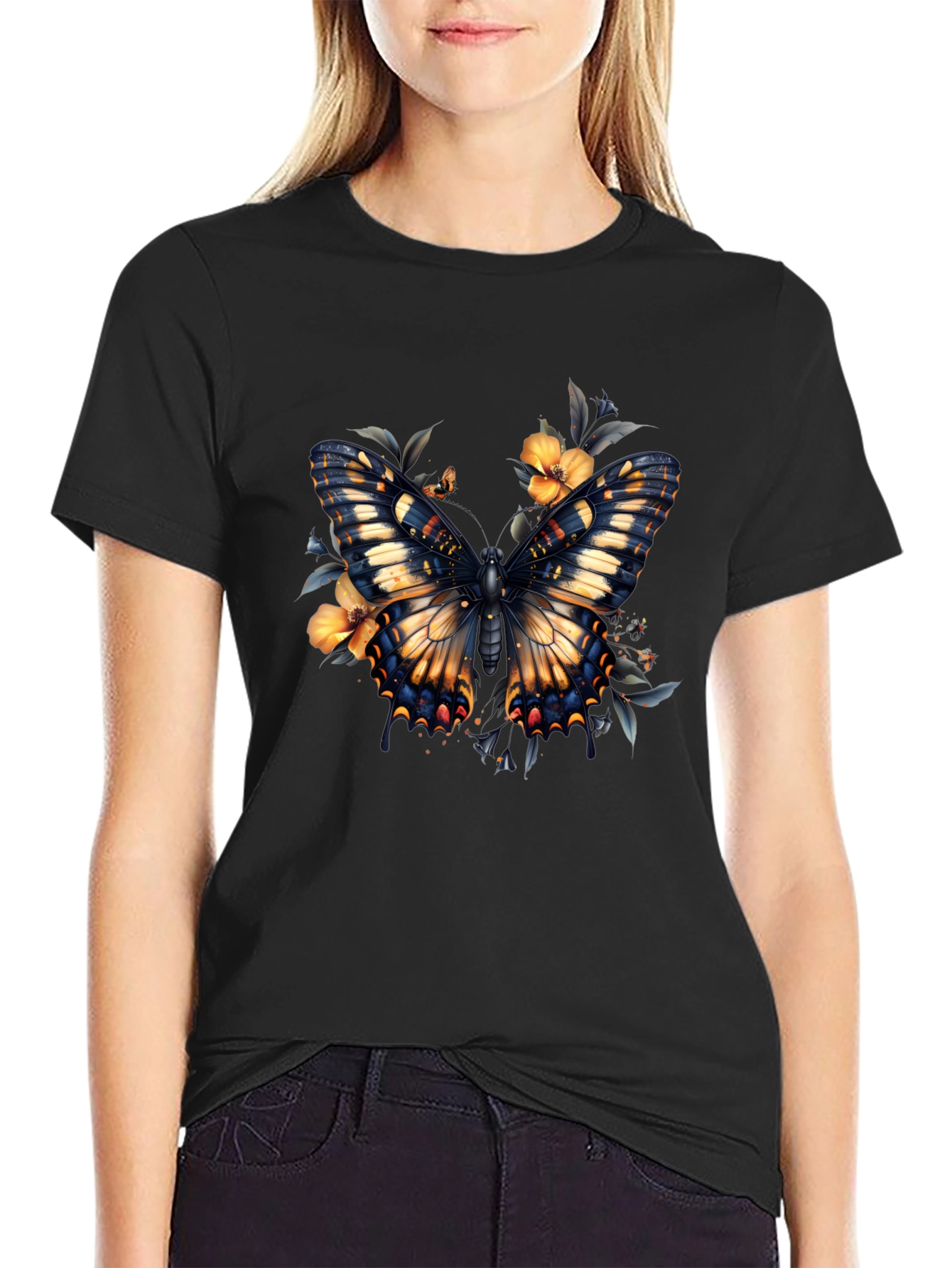 Butterfly Floral Graphic Print T-Shirt