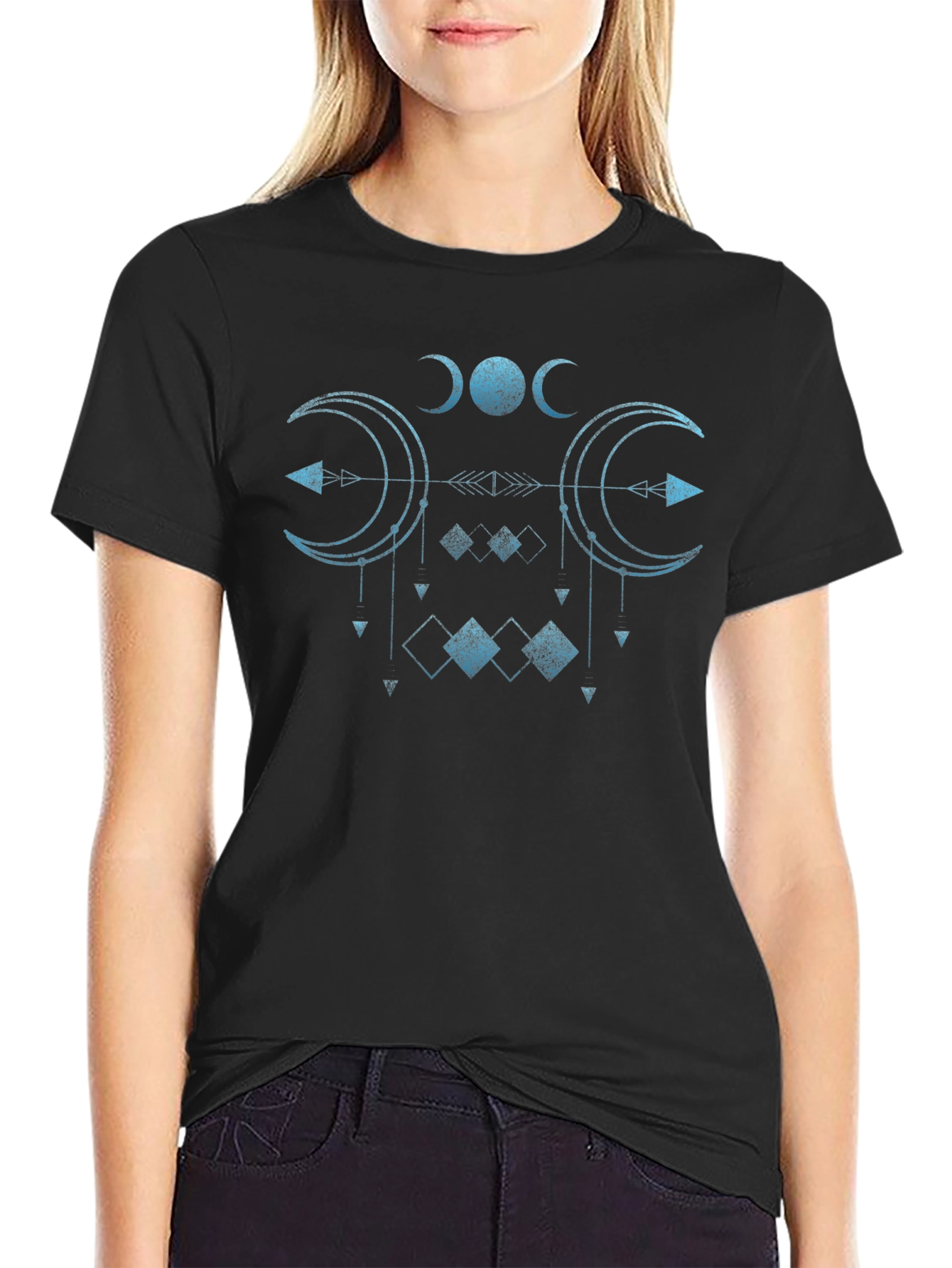 Mystic Moon Phase Graphic Tee - Black