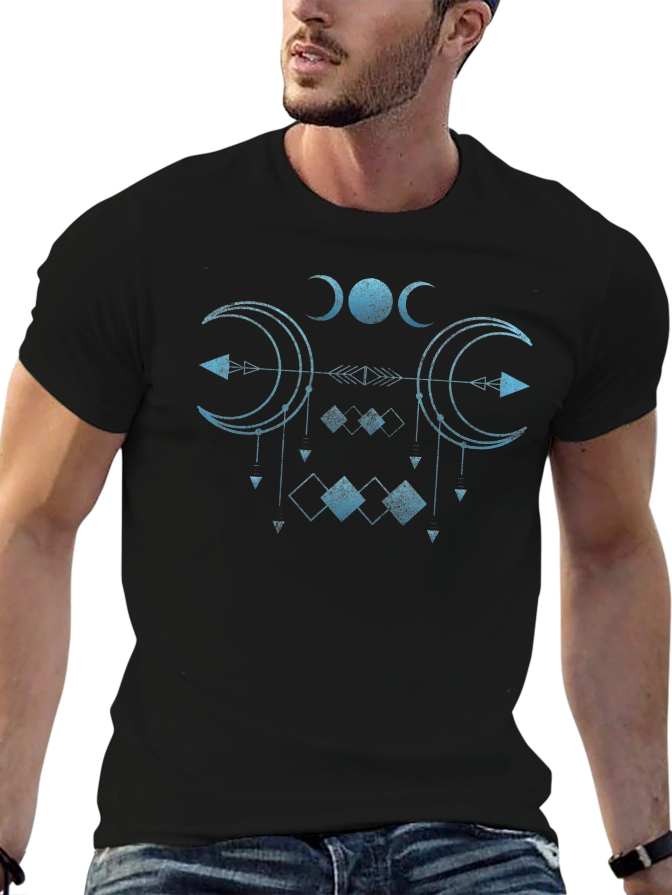 Mystic Moon Phase Graphic Tee - Black