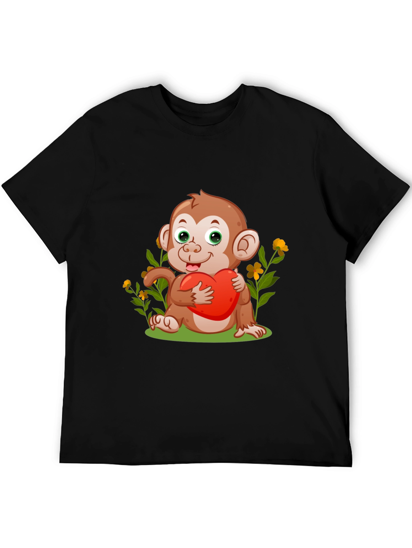 Cute Monkey with Heart Black T-Shirt
