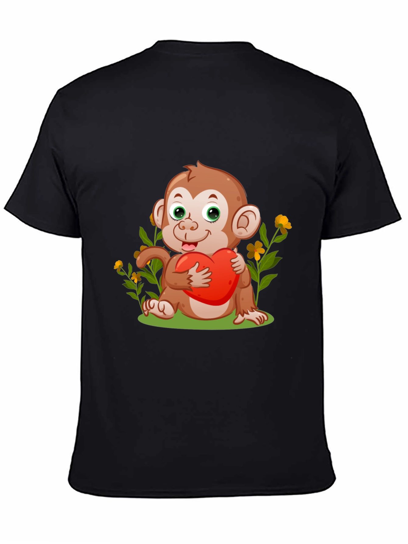 Cute Monkey with Heart Black T-Shirt