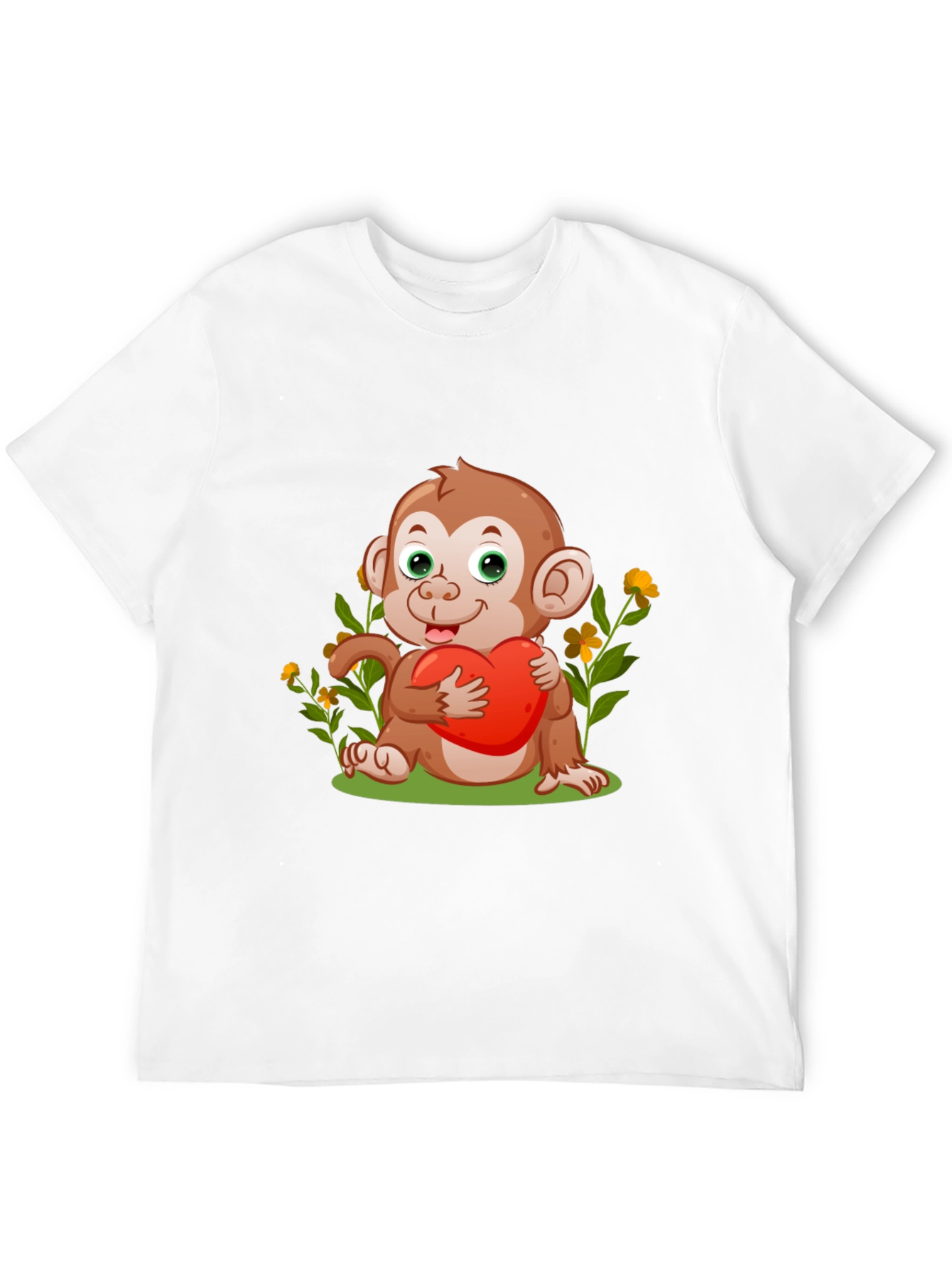 Cute Monkey with Heart Black T-Shirt
