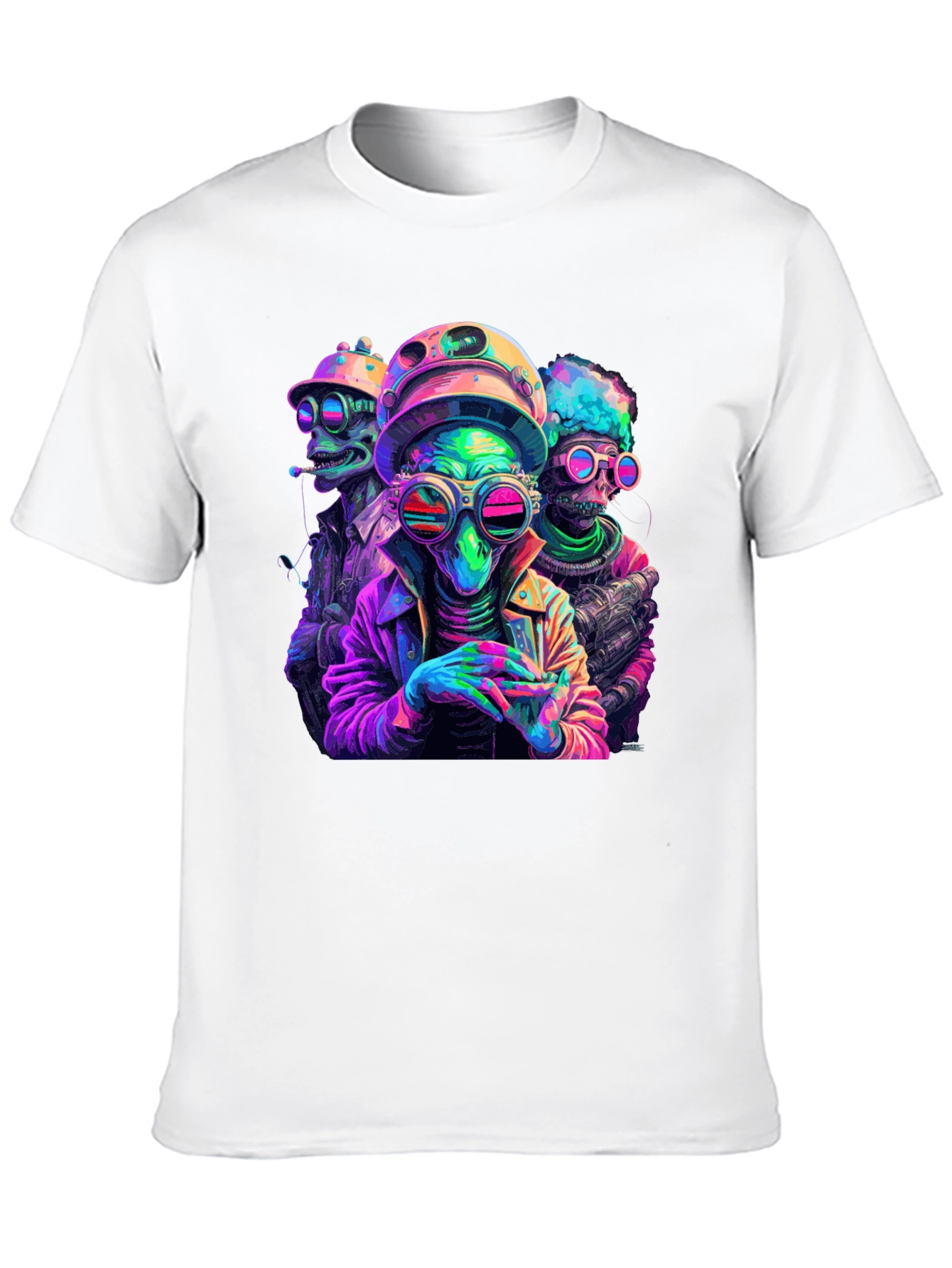 Neon Alien Crew T-Shirt - Black Cotton Blend
