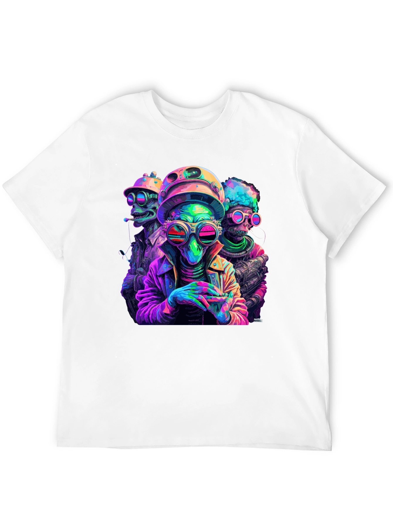 Neon Alien Crew T-Shirt - Black Cotton Blend