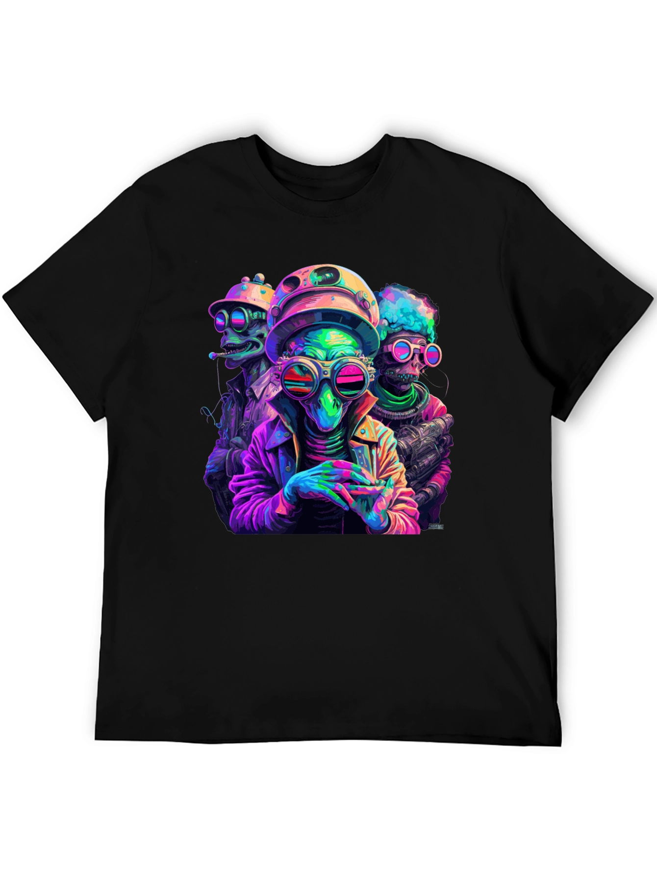 Neon Alien Crew T-Shirt - Black Cotton Blend