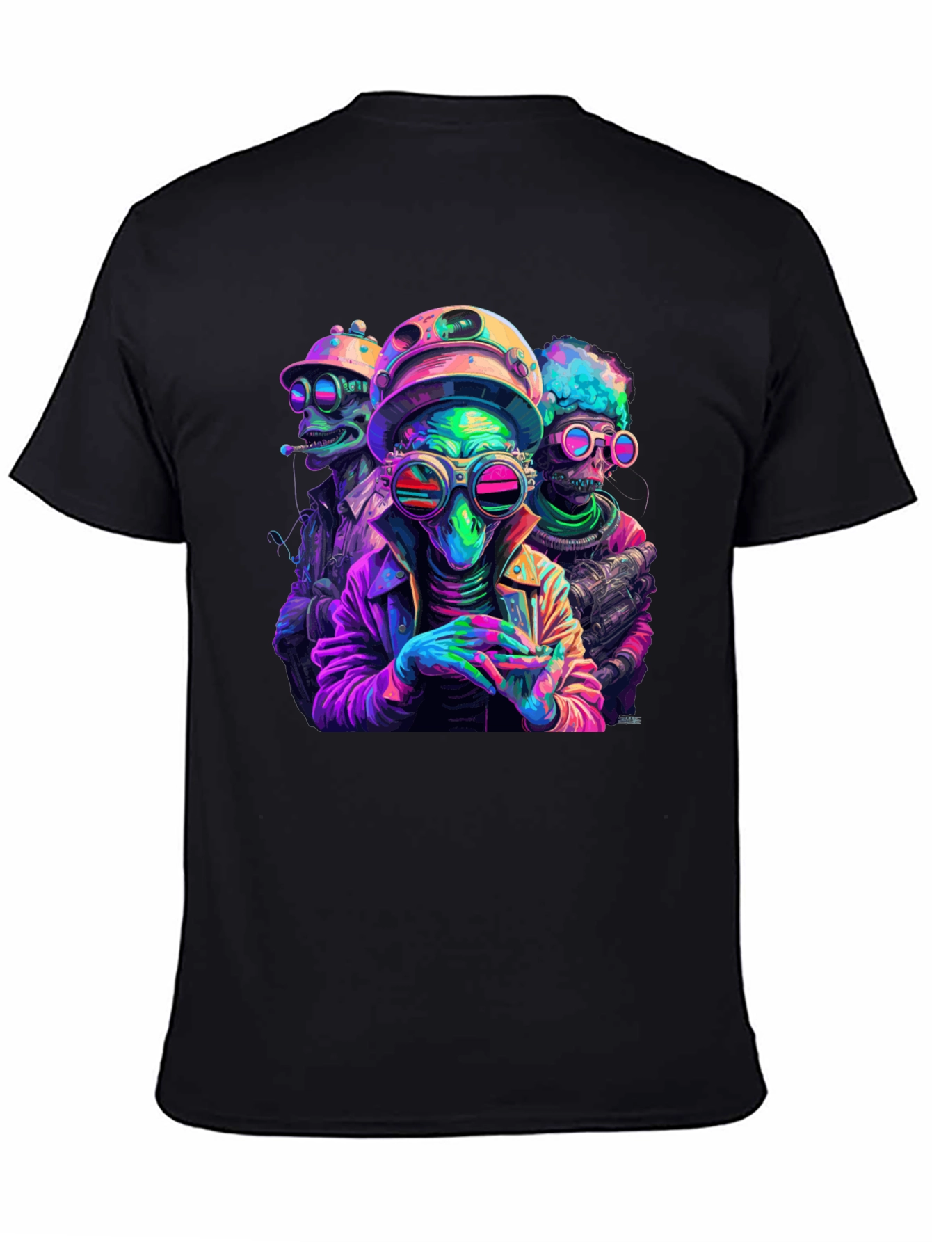 Neon Alien Crew T-Shirt - Black Cotton Blend