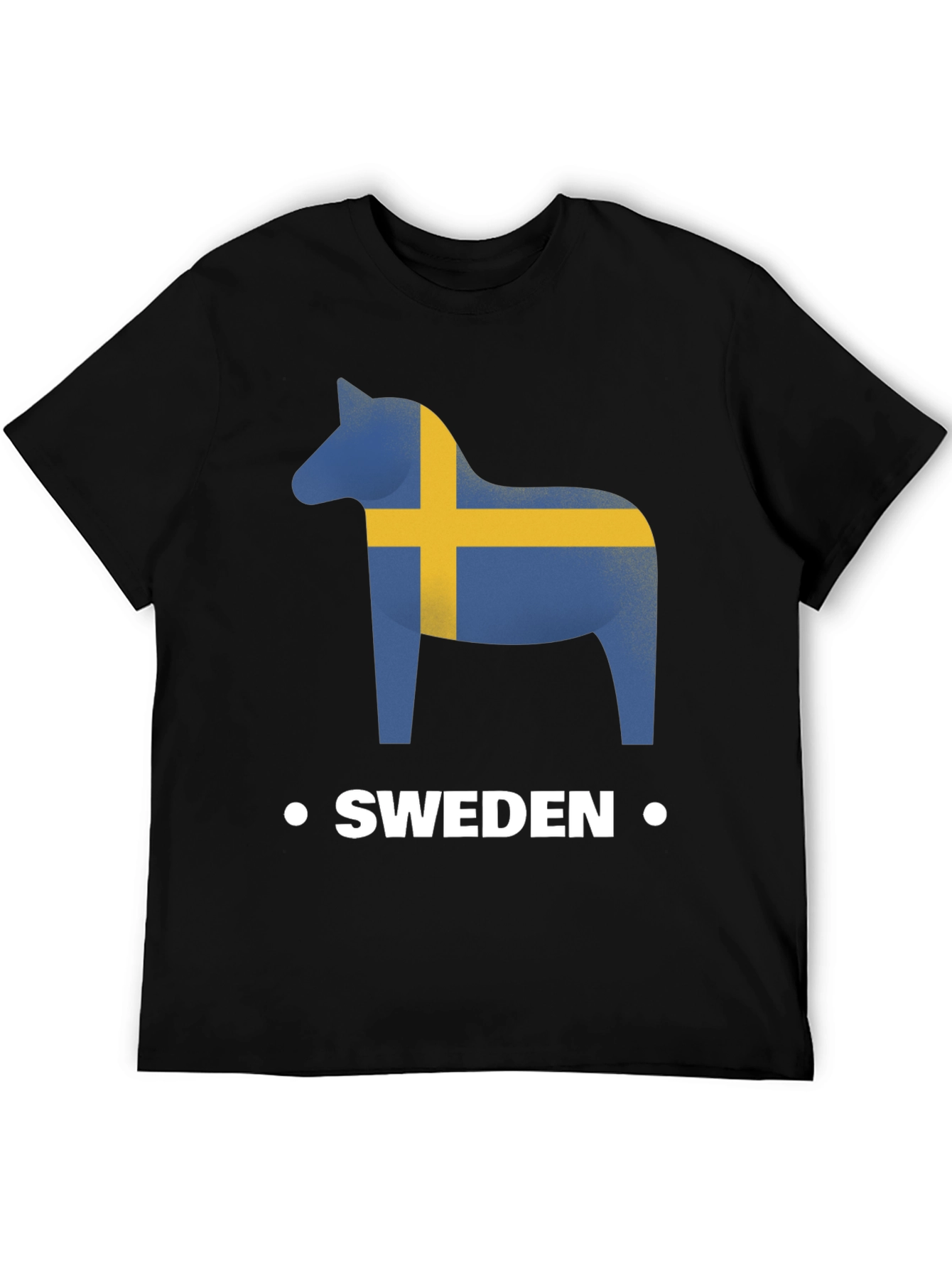 Sweden Flag Dala Horse Black T-Shirt
