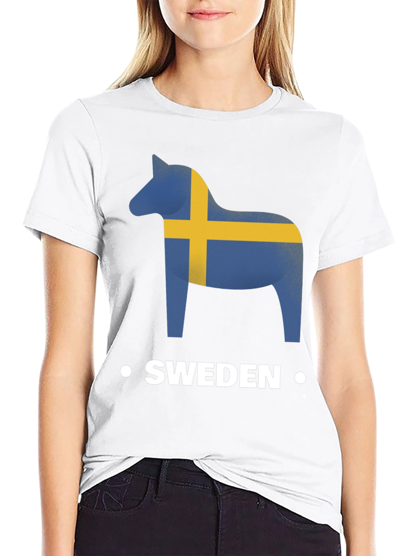Sweden Flag Dala Horse Black T-Shirt