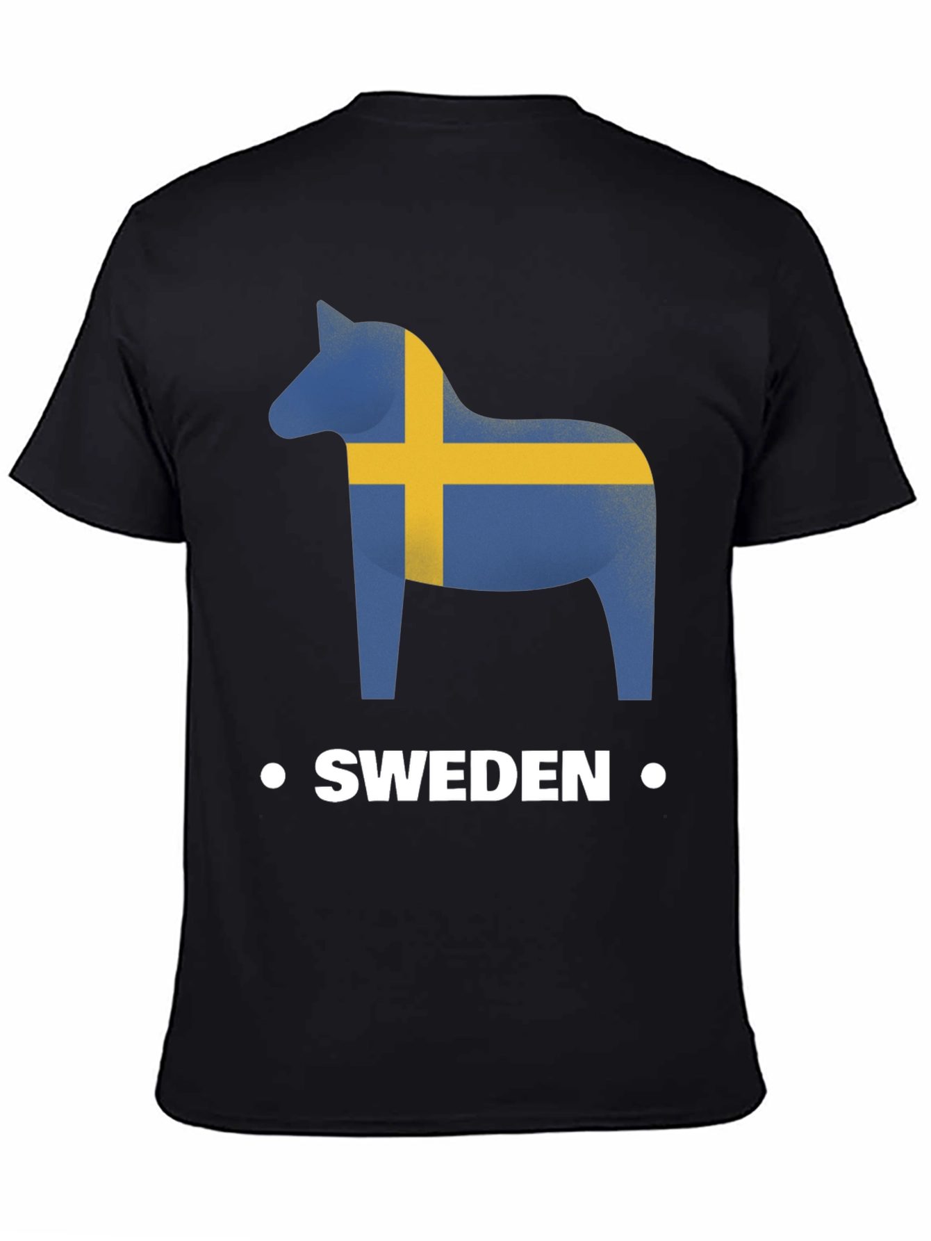 Sweden Flag Dala Horse Black T-Shirt