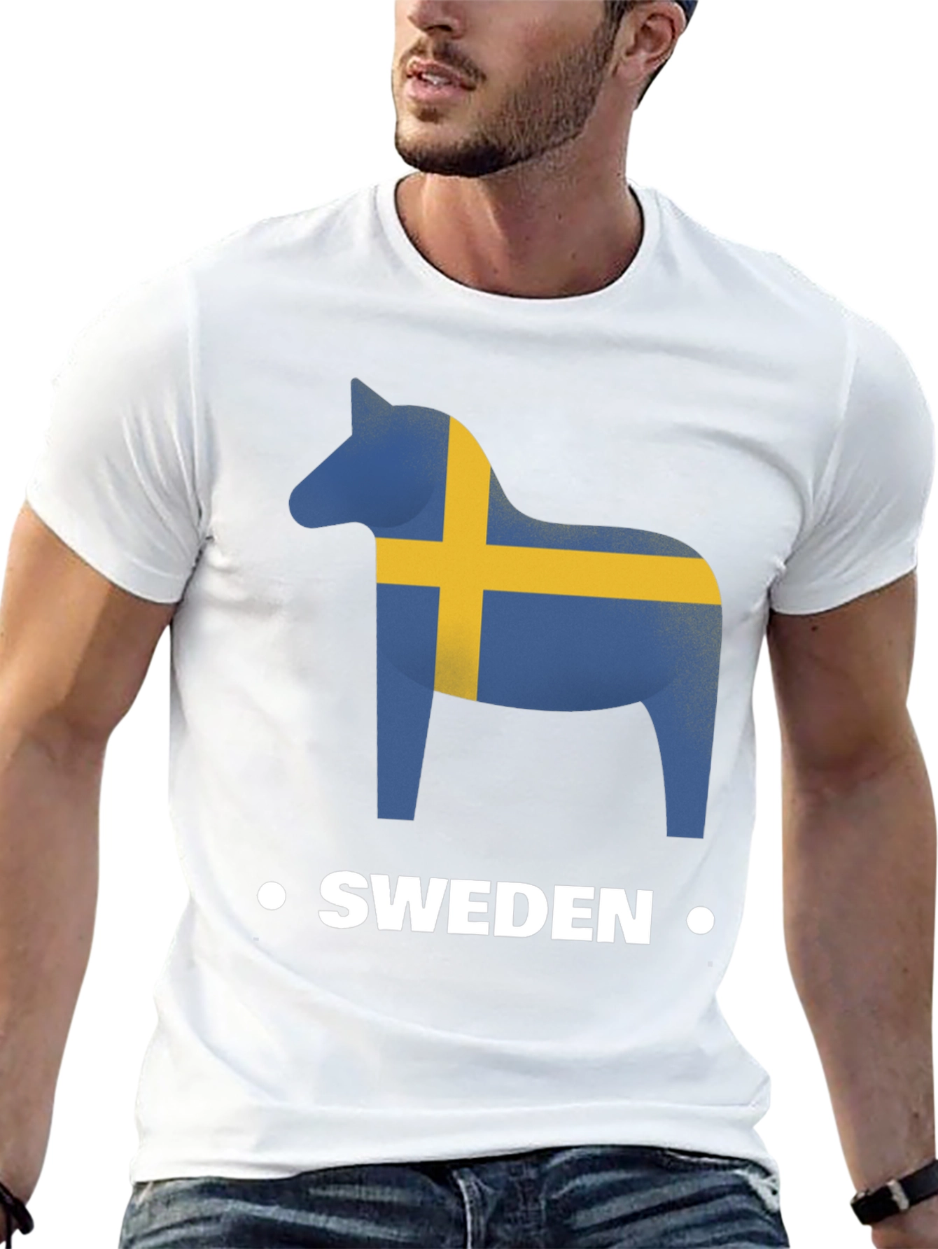 Sweden Flag Dala Horse Black T-Shirt
