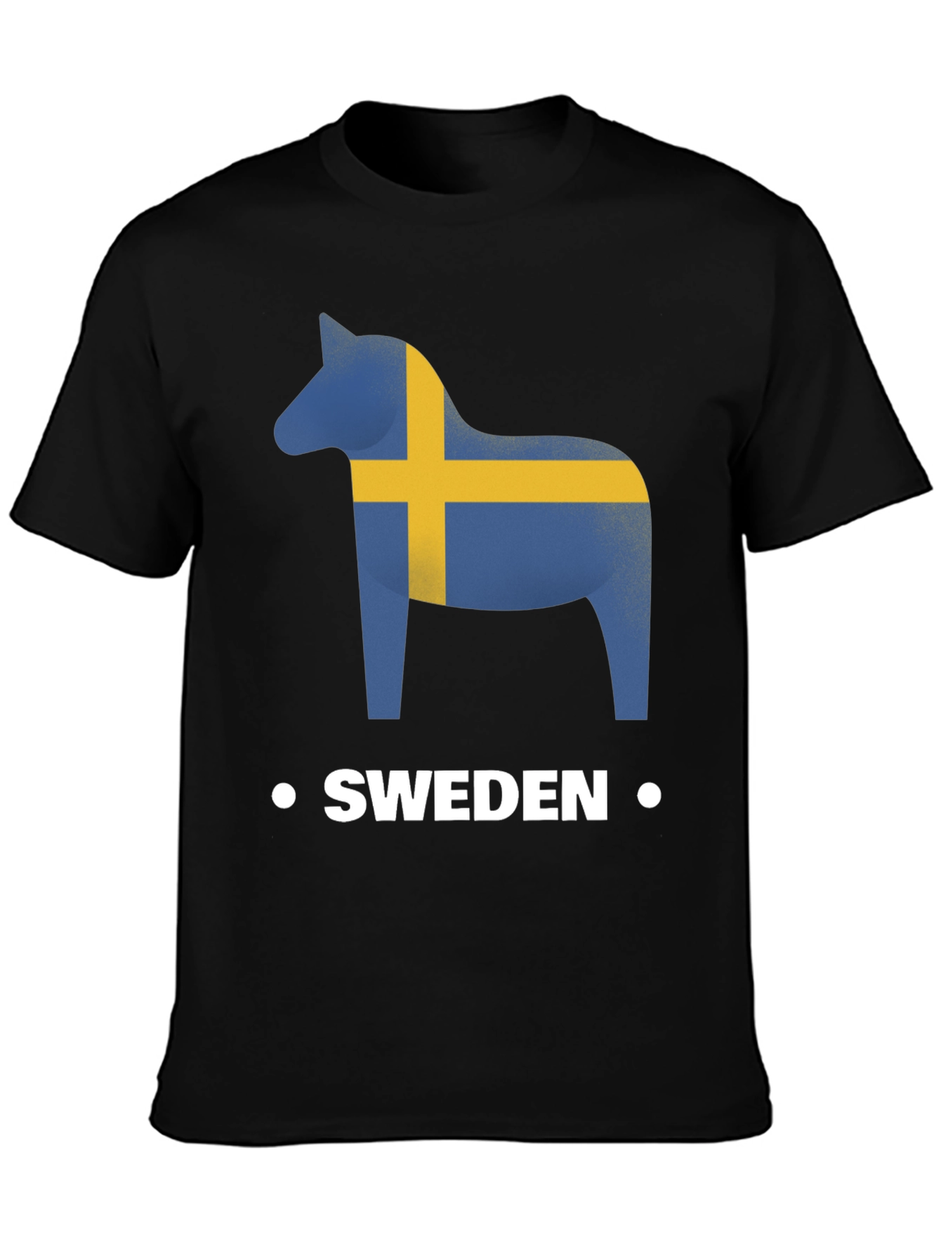 Sweden Flag Dala Horse Black T-Shirt