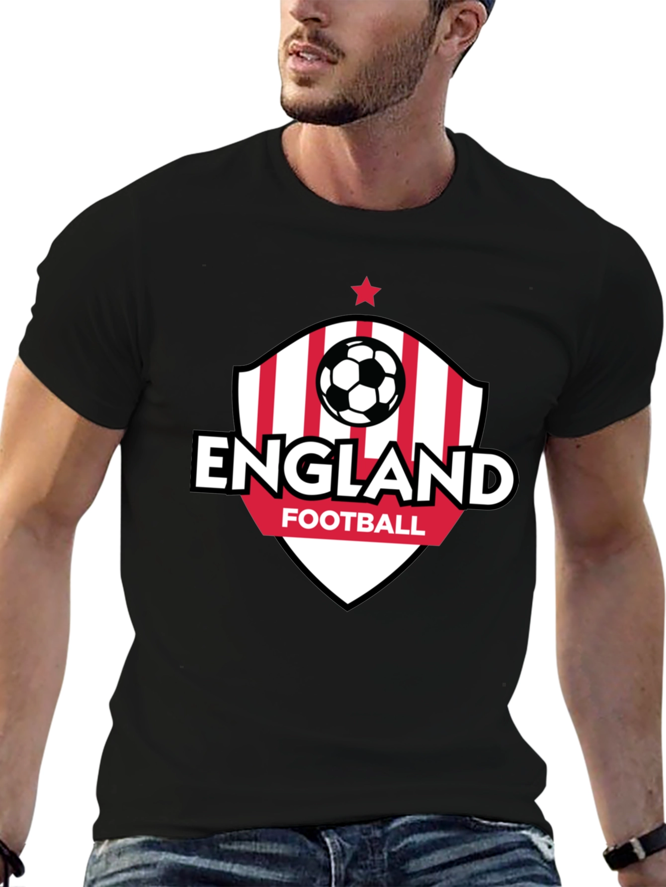 England Football Black T-Shirt Soccer Fan Tee