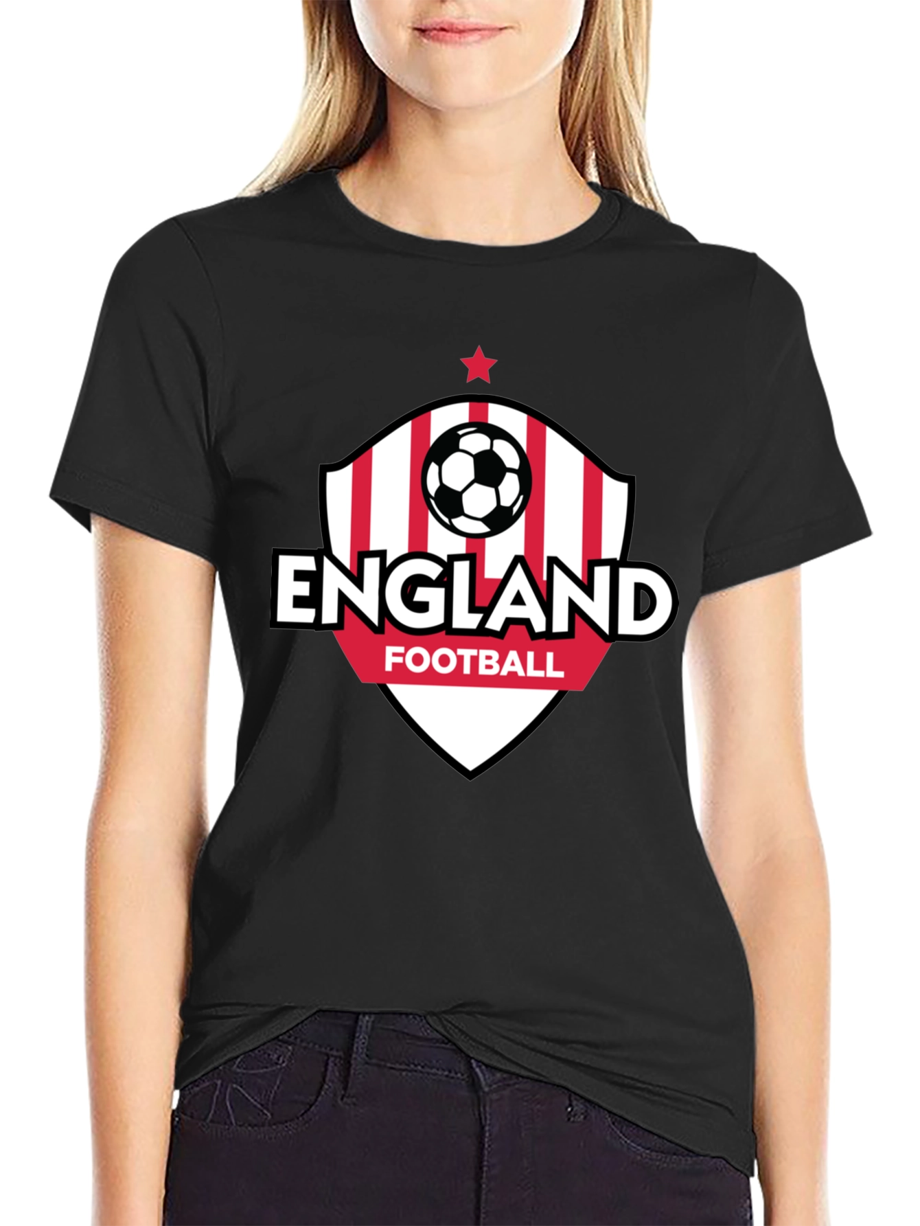 England Football Black T-Shirt Soccer Fan Tee