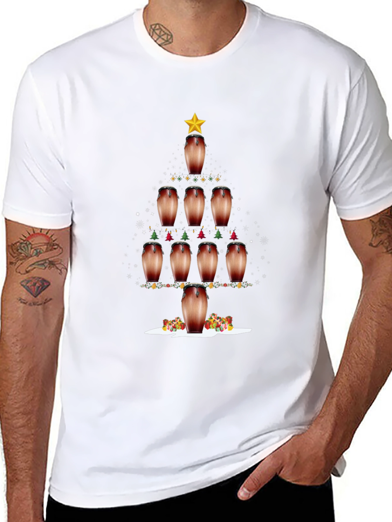 Conga Drum Christmas Tree Graphic Tee - Holiday Vibes!