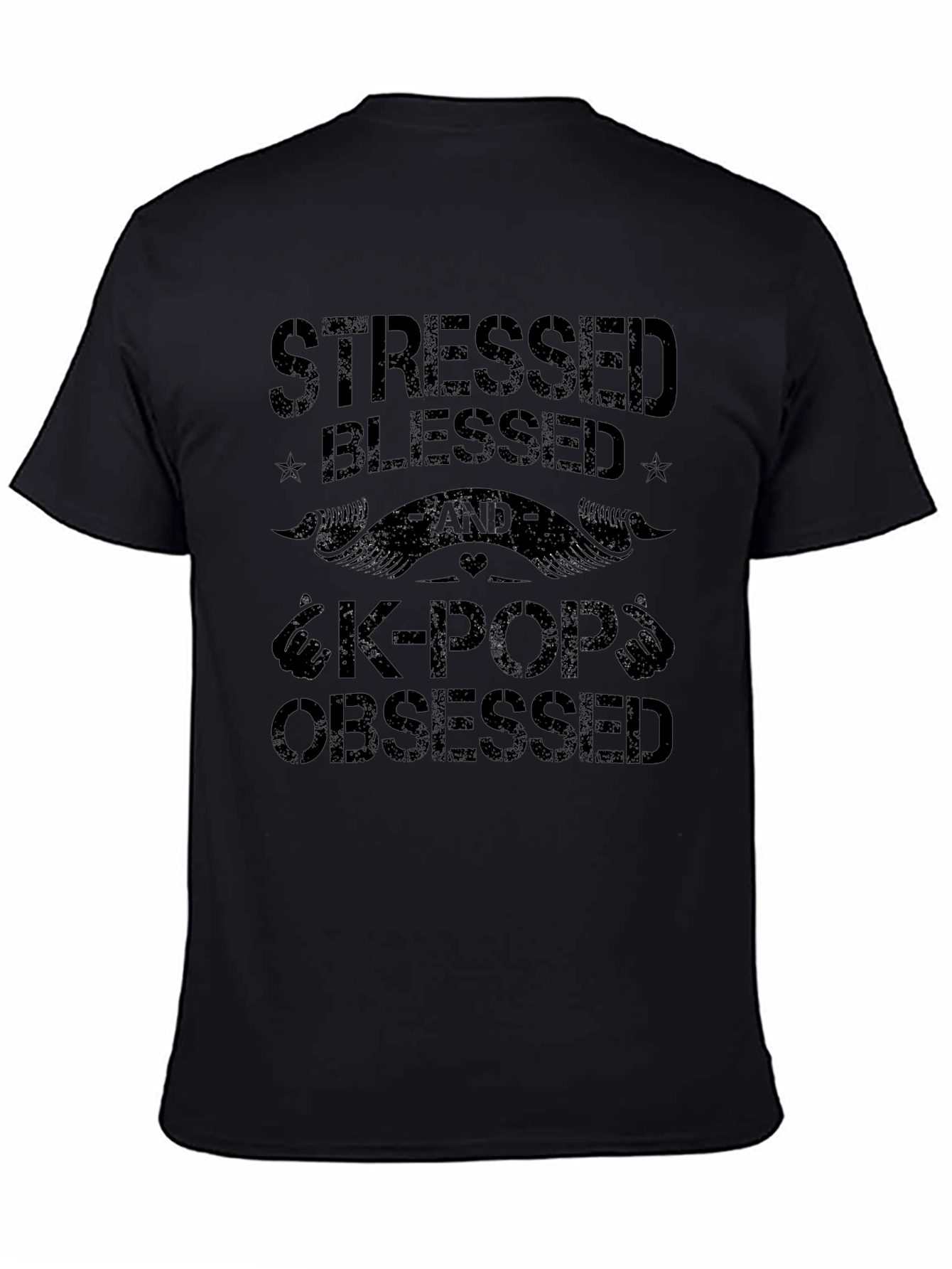 Stressed Blessed & K-Pop Obsessed Black T-Shirt