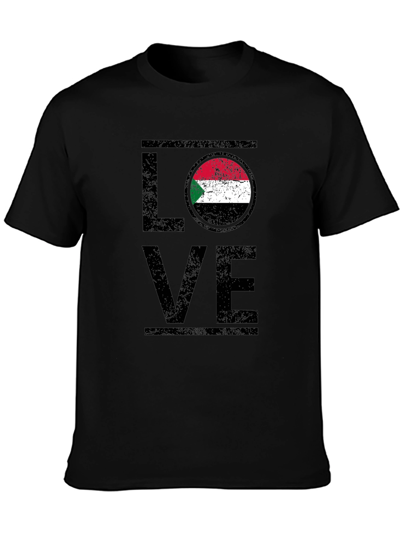 Sudan Flag LOVE Graphic T-Shirt - Black Cotton Tee