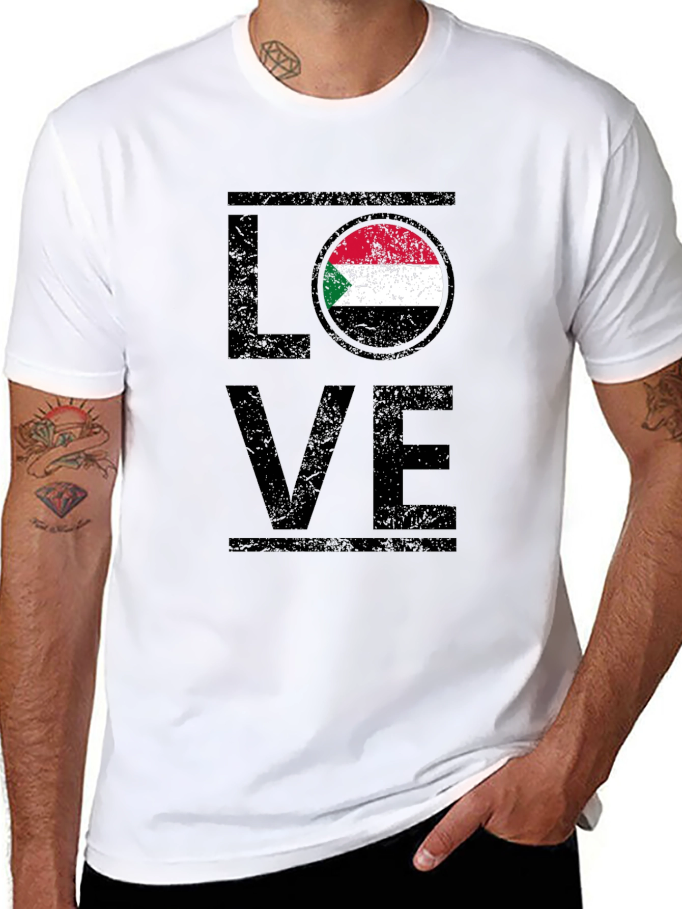 Sudan Flag LOVE Graphic T-Shirt - Black Cotton Tee