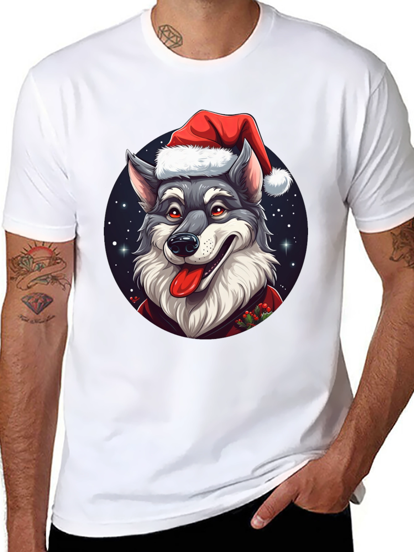 Festive Wolf T-Shirt: Holiday Cheer