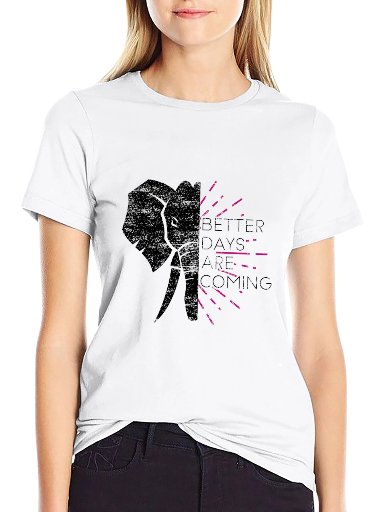 Elephant Graphic Print T-Shirt - Better Days Ahead