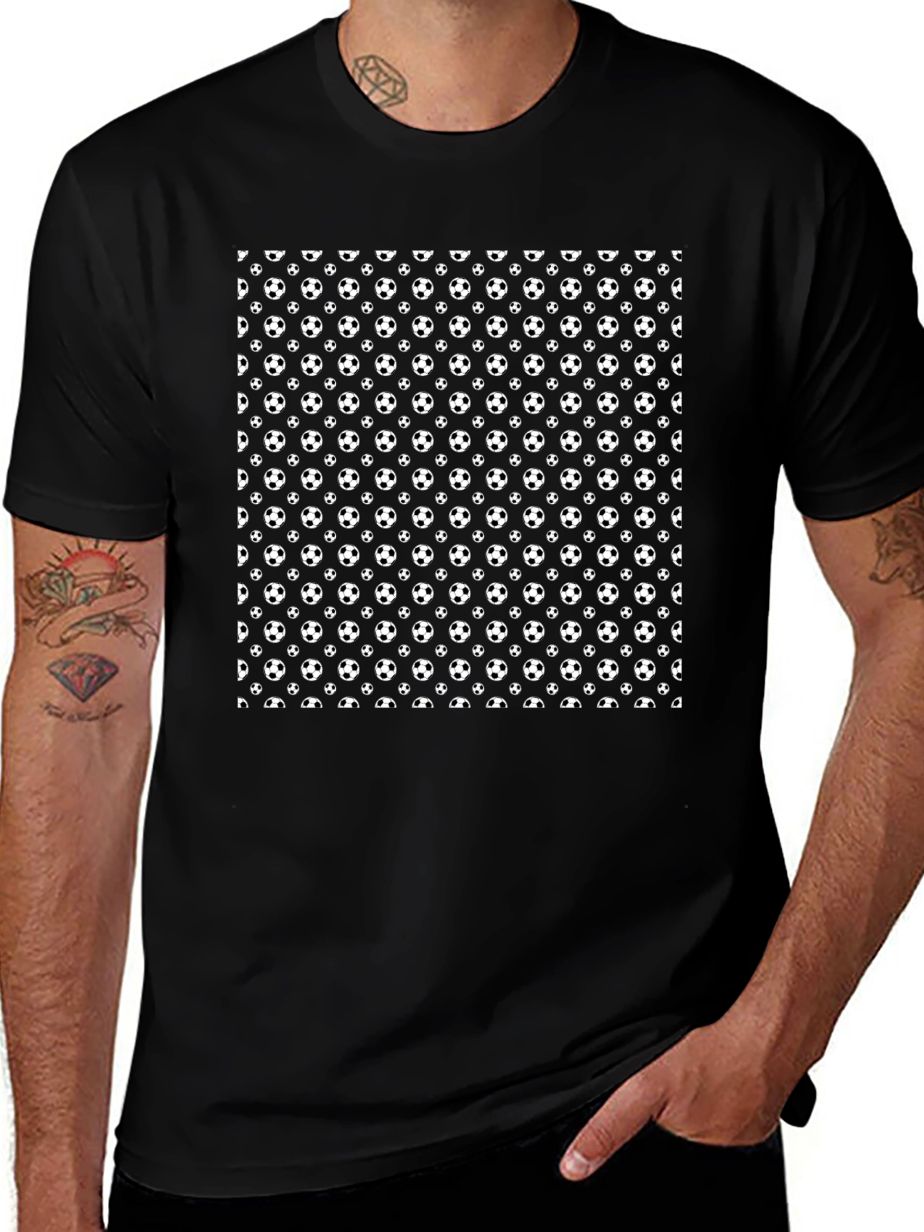 Soccer Ball Pattern Black T-Shirt